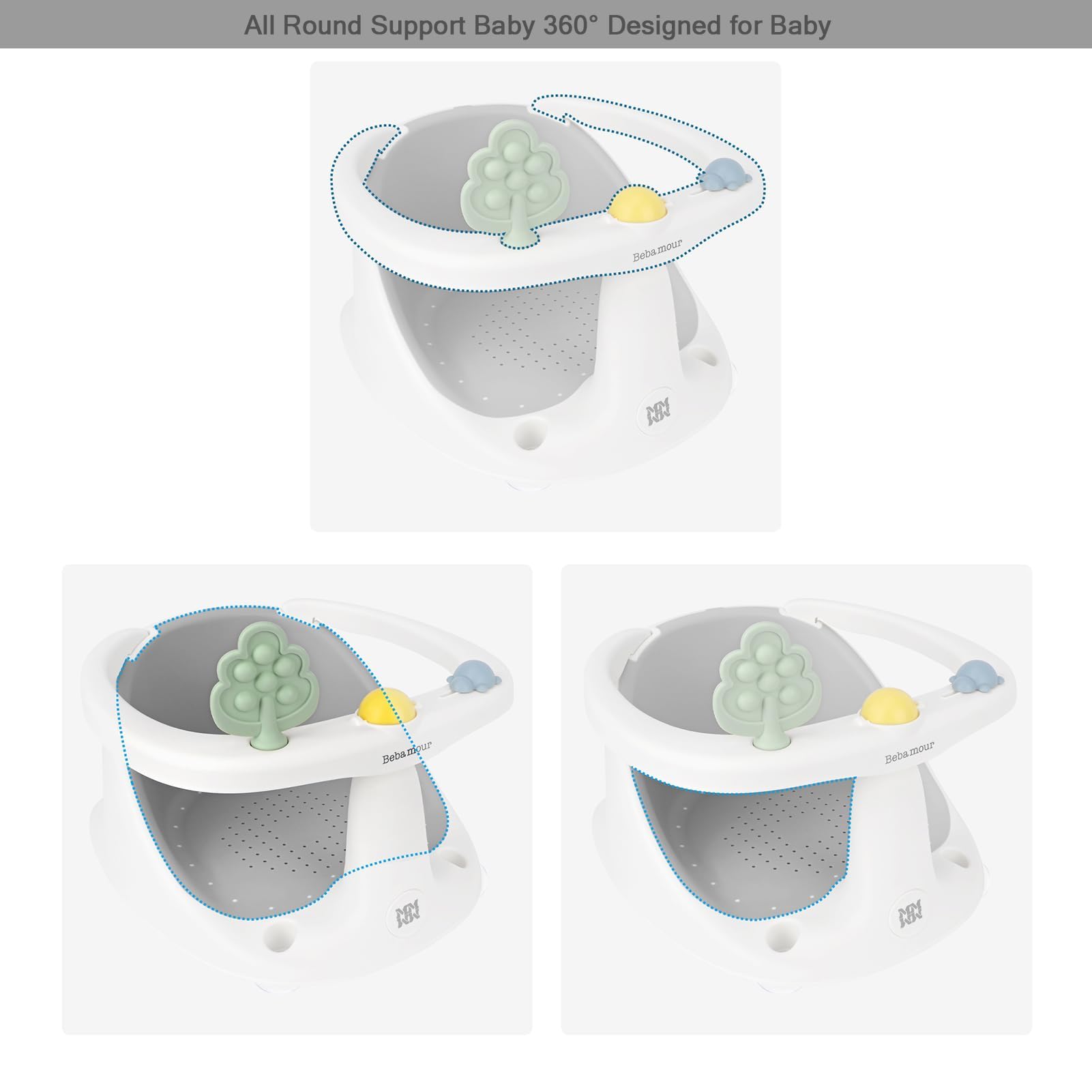 Bebamour Asiento de Baño para Bebé 6 Meses+ Niño Bañera Antideslizante,Green