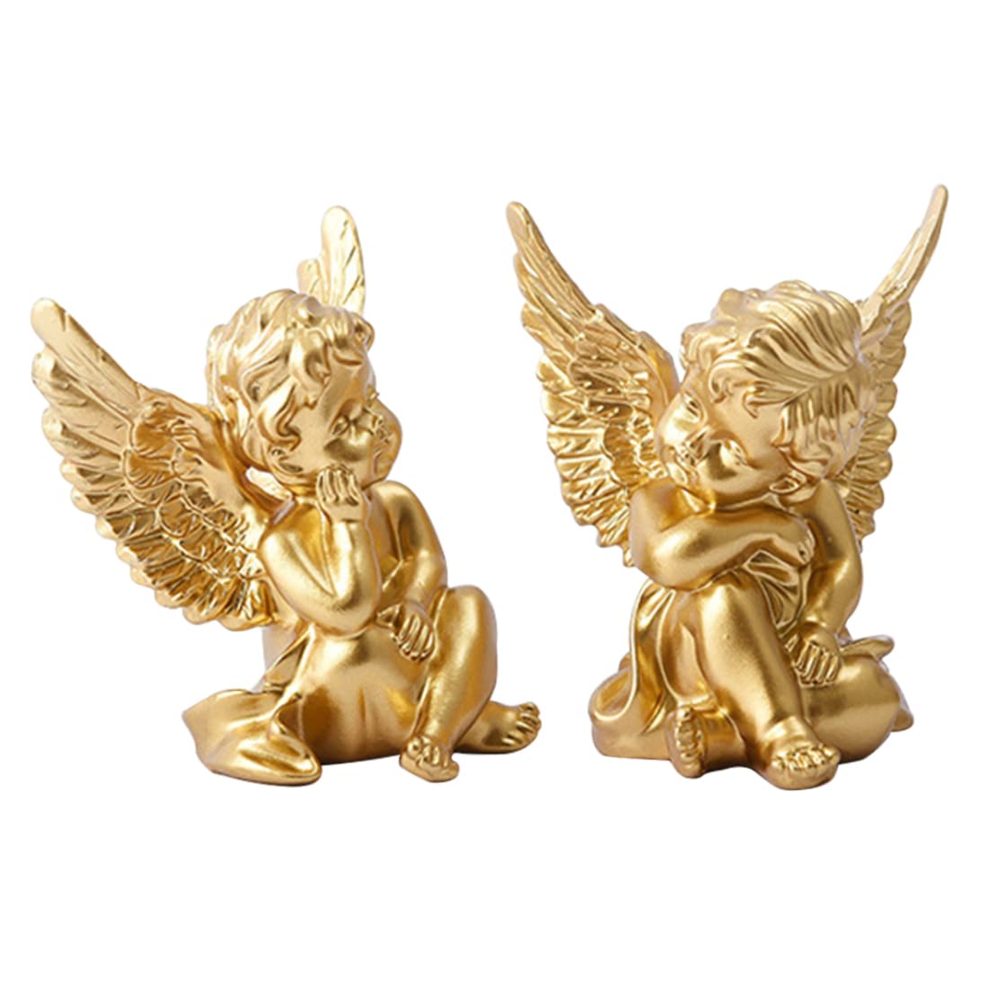 Wedhapy Cherubs Sculpture Cherub Resin Statue Sculpture Decorative Baby Angel Figure Garden Miniature Gold 2PCS