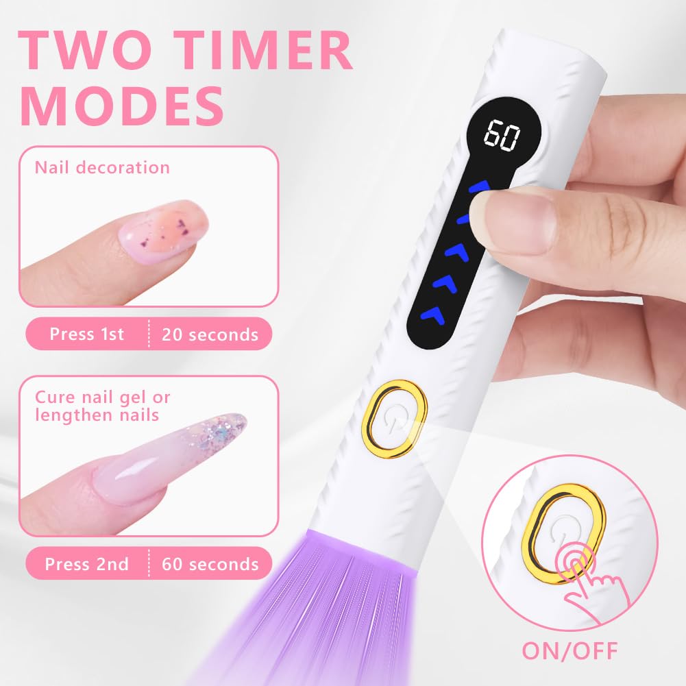 Lampara Uñas Semipermanentes, Mini Lámpara de Uñas UV,Secador Uñas Portátil et Recargable con Temporizador 20/60S para Manicura, Resina de Extensión Gel DIY Arte Uñas para secado rápido (A)