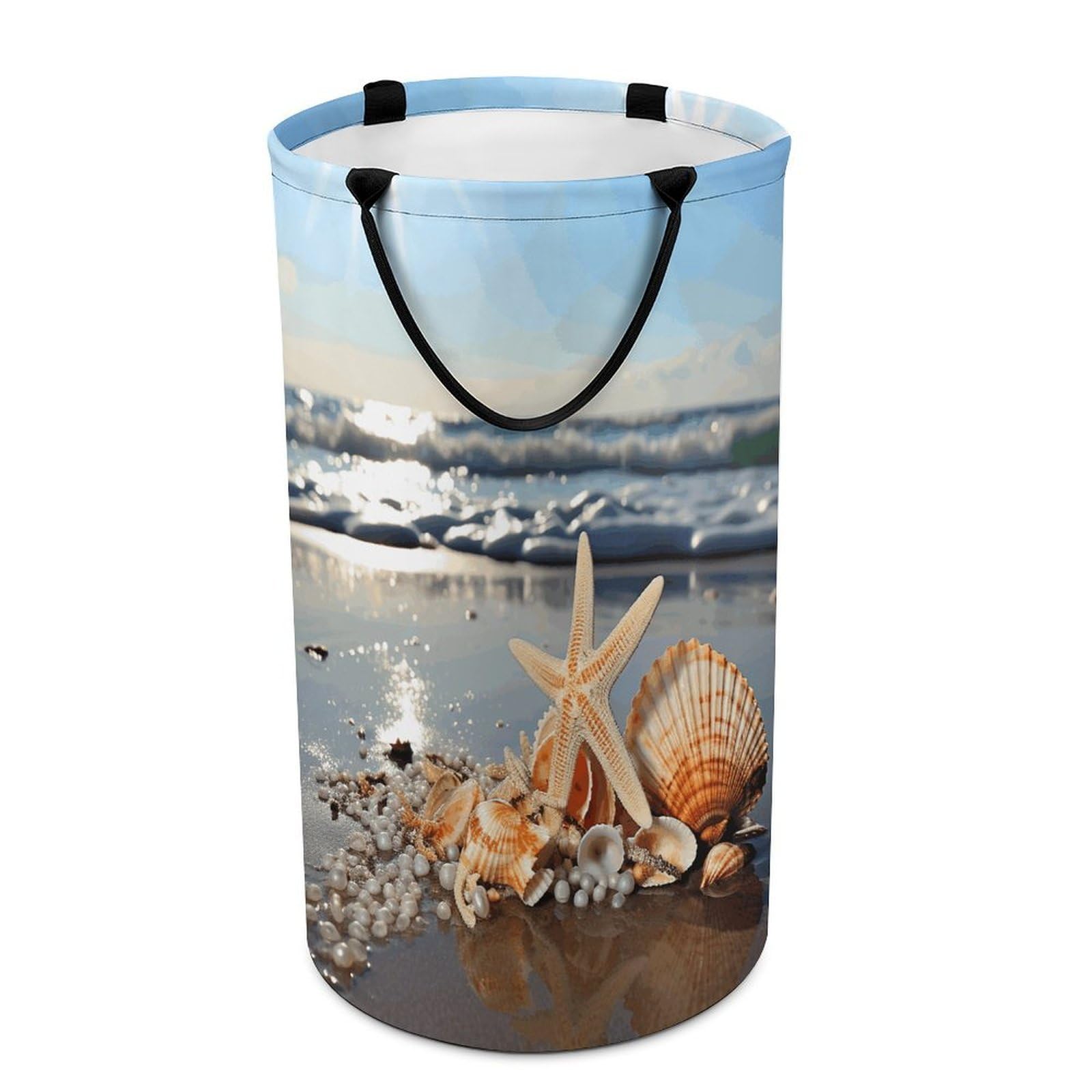 Adfgyerh Style Seashells On The Beach Laundry Basket ，Foldable Waterproof Model ，Laundry Hamper ，Handles On Both Sides Easy To Move ，Storage Basket For Bedroom, Bathroom, Dorm, Laundry Room.