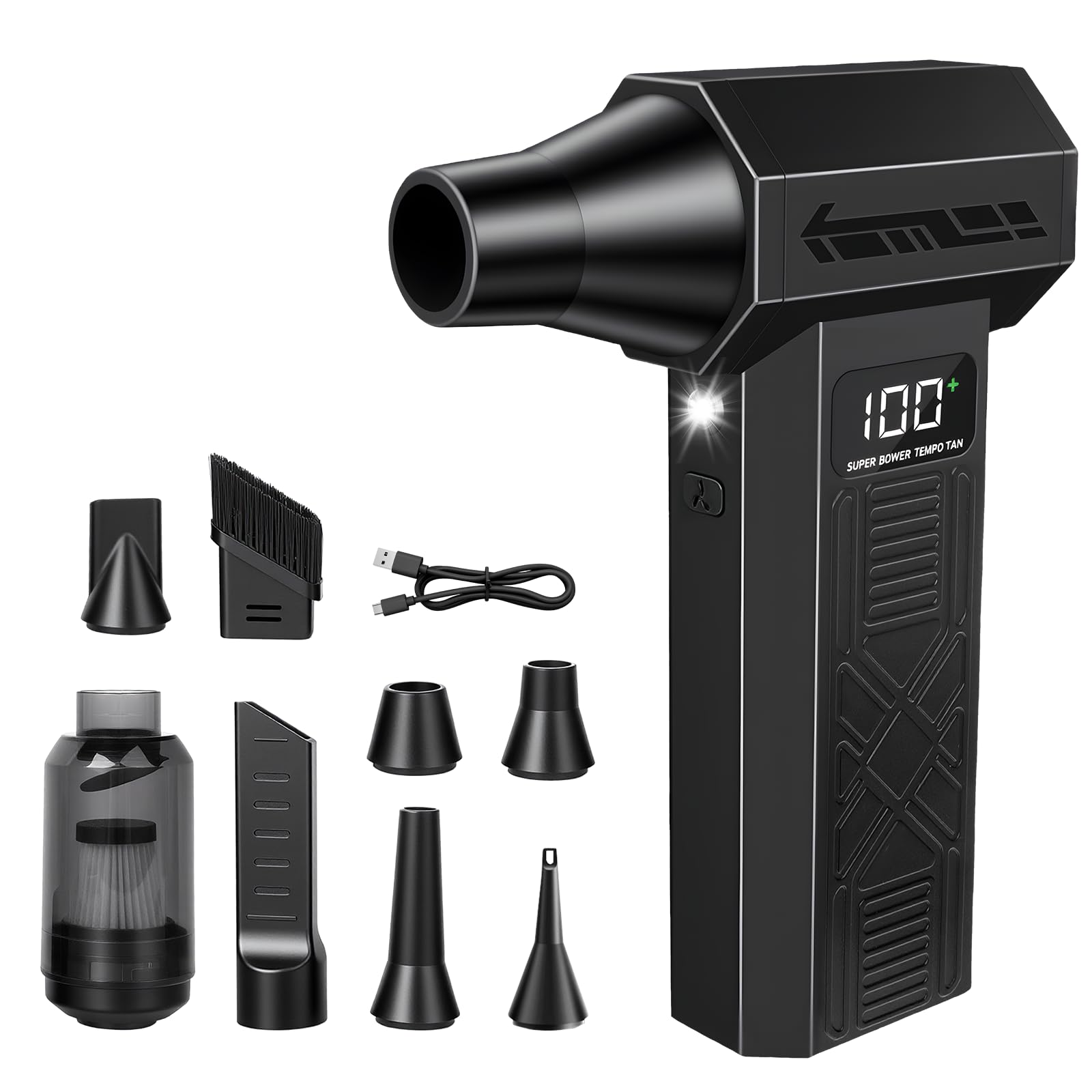 2 en 1 soplador de polvo eléctrico y mini aspiradora – 180.000 rpm pulverizador de aire comprimido con potencia turbo de 100 niveles comprimido con pantalla LED 8000 mAh batería soplador para PC