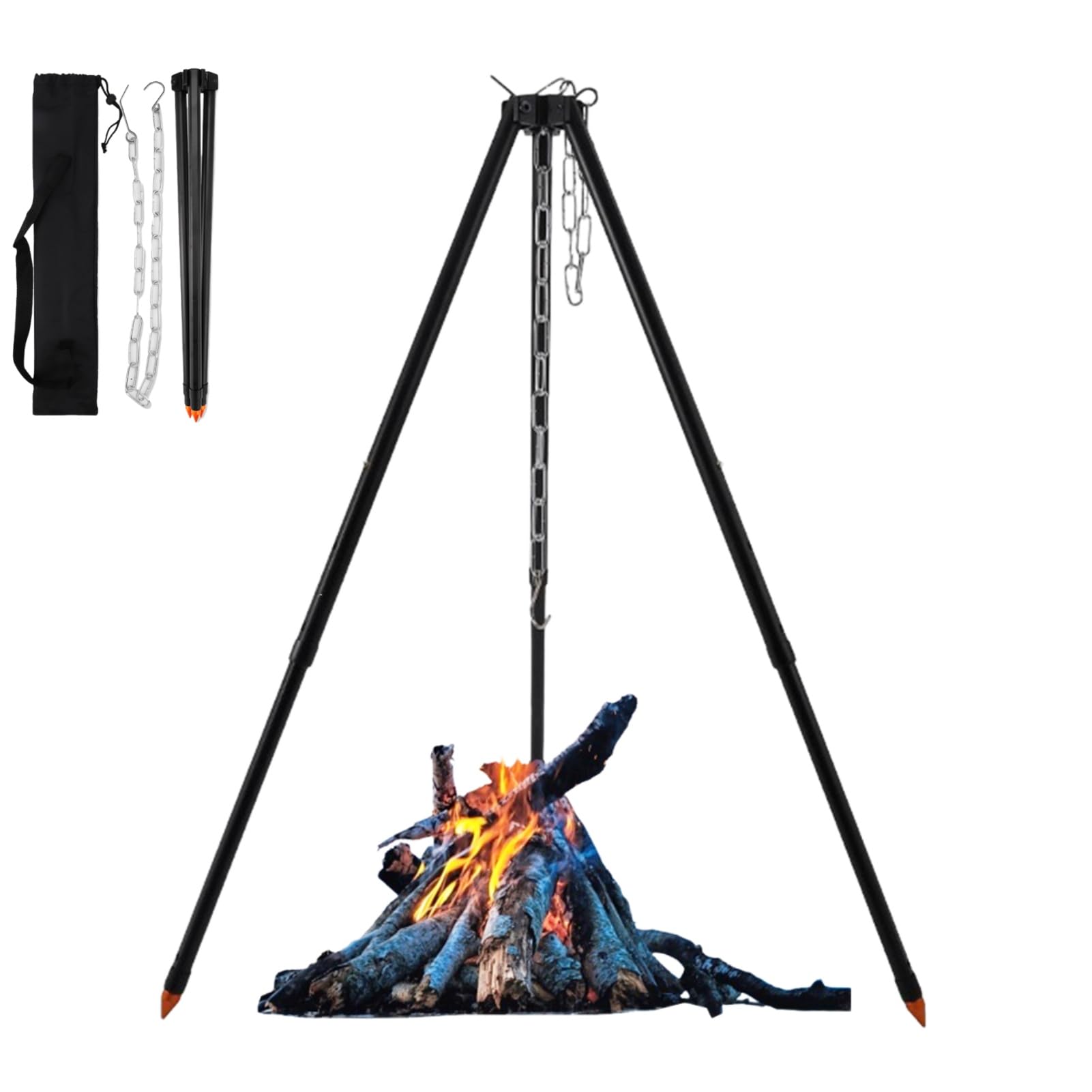 110CM Camping Stativ Lagerfeuer Kochen Stativ Outdoor Grillrost Stand Halterung Hängekette Verstellbar BBQ Dreibein im Freien(Silber)