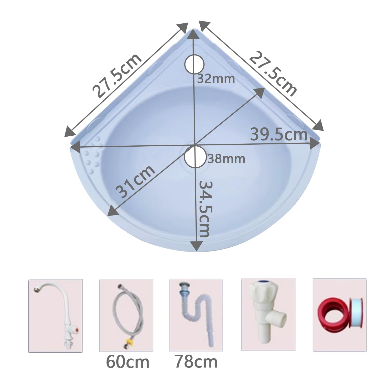 Lavabo de pared,Plástico Lavabo,Diseño Minimalista,27.5x27.5x11cm(WxDxH),saludable y duradero,mejor opción para WC, baños, guardarropas, inodoro, cocina(azul) (B)