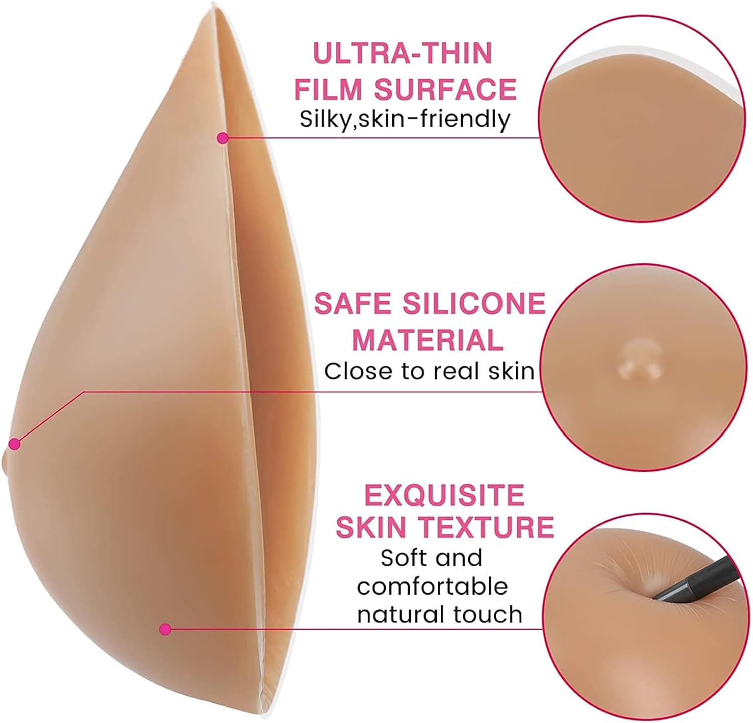 Silicone Breast Forms Self-Adhesive Concave Triangle Shape Bra Pad Enhancer Inserts Fake Boobs for Mastectomy Prosthesis Crossdresser(300g/Piece, Suntan)