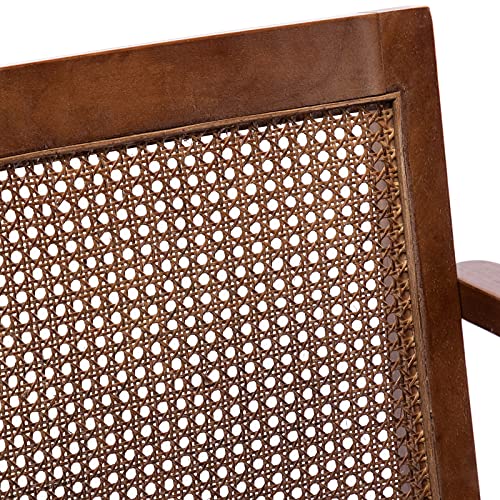 Hny Mid-Century Armchair, Retro Rattan Back Upholstered Accent Chair, Espresso Wood Frames, Large Leisure Slipper Chair For Living Room Bedroom, Beige, Rattan Back + Beige Chenille #TOP5