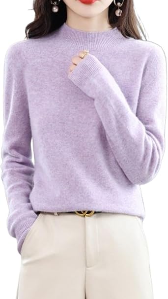 Cashmere Sweaters for Women,Soft Cozy Pullover,Cashmere Long Sleeve Crewneck Fall Winter Sweaters Purple,Large