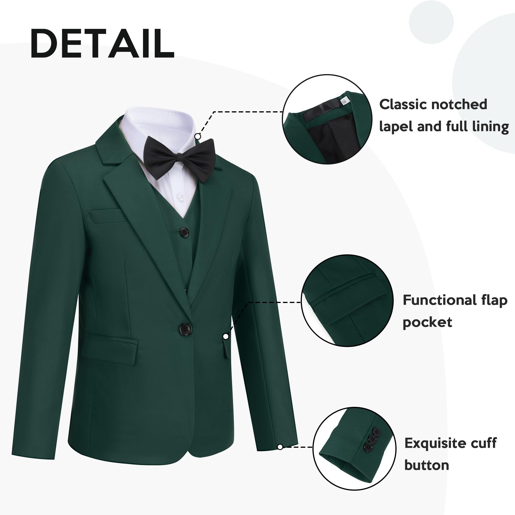 Sliktaa Garçon Costumes 3 pièces Classiques Simple Bouton Revers Veste de Sport Gilet Pantalons Longs Mariage fête et Bal de Fin d'année pour garçons