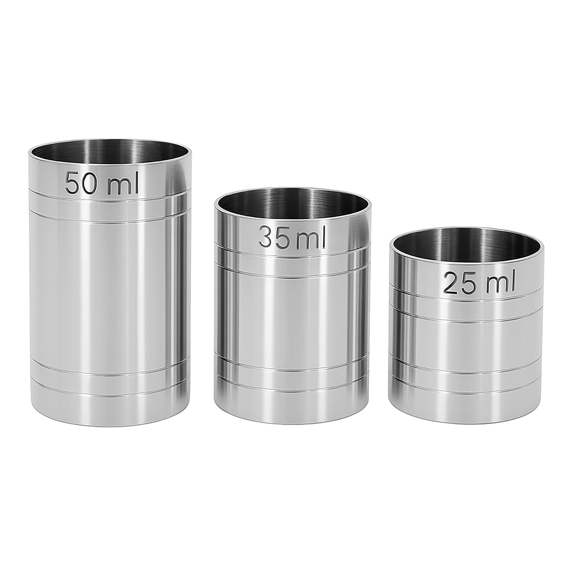 Chabrias Ltd Premium 3 Set, 25, 35, 50ml Stainless Steel Silver Thimble Measure Barware Professional Spirit Measuring Cups, Home Bars, Cocktail Stations & Bartenders, CE Marked
