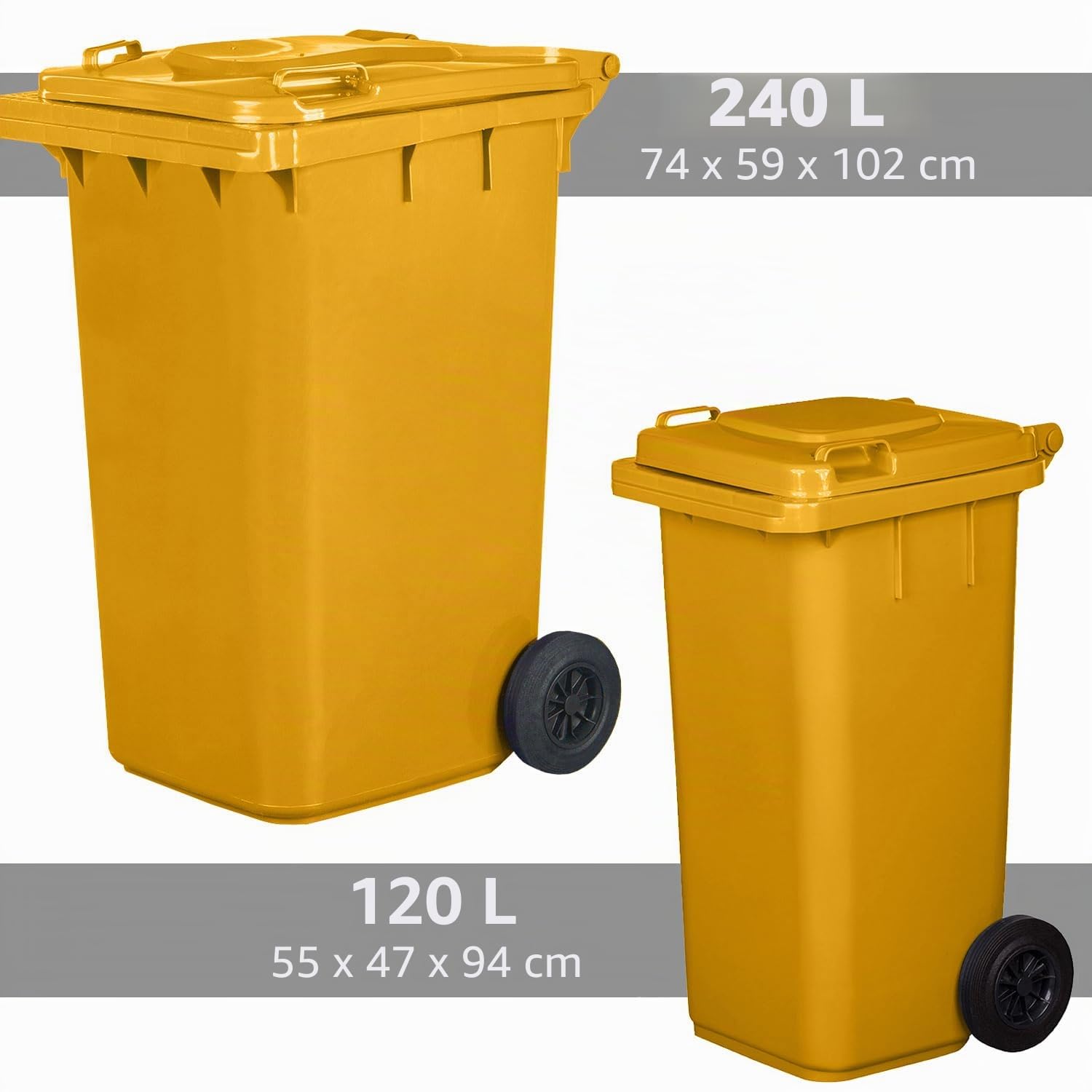 Jestic Mülltonne 120 Liter gelb mit Gummirädern, für Mülltrennung, Recycling innen außen, EN840