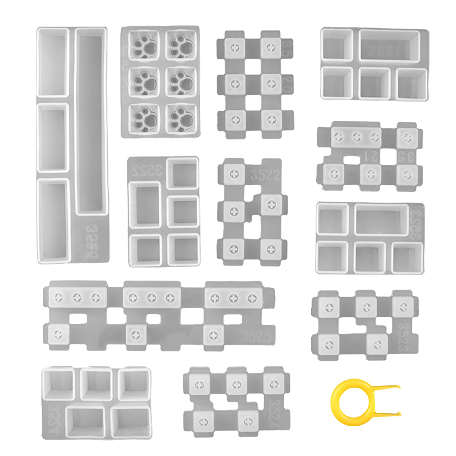 Keycaps Resin Mould Set - DIY Keycaps Epoxy Molds 12 Trays with Key Puller
