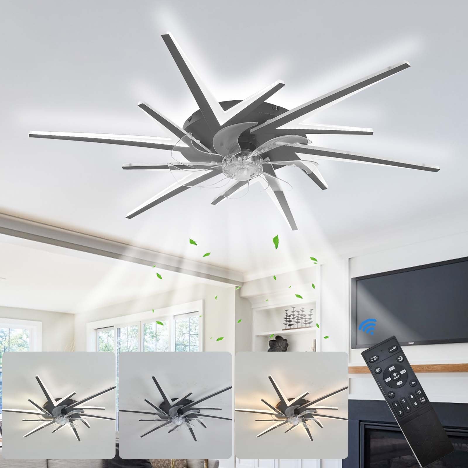 Ventilatore da soffitto moderno bianco da 92 cm con luci LED, controllo tramite app smart e telecomando, luce dimmerabile da 72 W, motore DC silenzioso a 6 velocità, ventilatore reversibile per camer