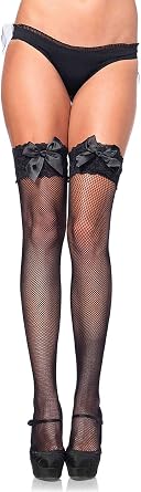Leg Avenue Womens Lace Top Fishnet Thigh High Stockings With Bows