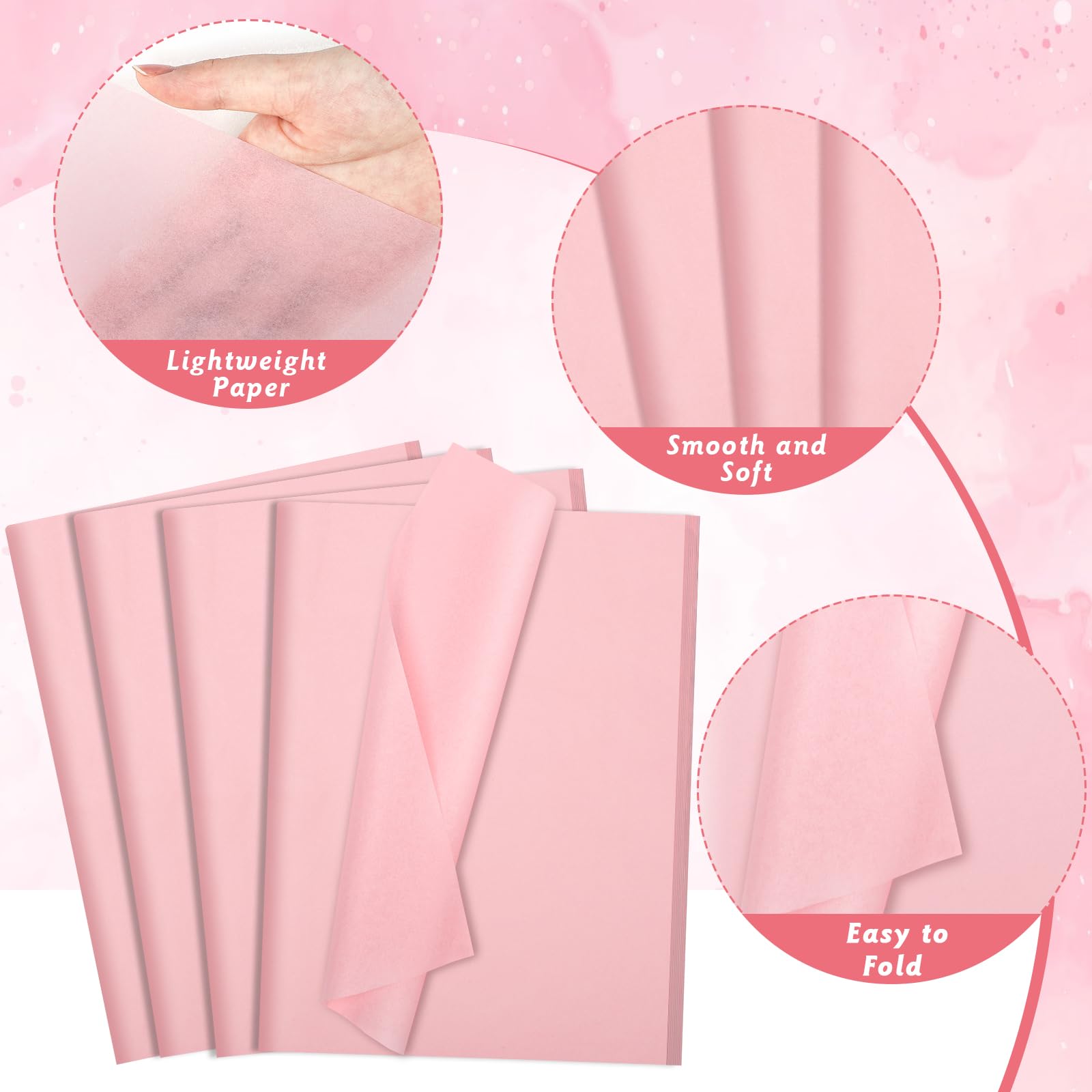 Lot de 160 feuilles de papier de soie pour sacs cadeaux, 50,8 x 35,6 cm, rose