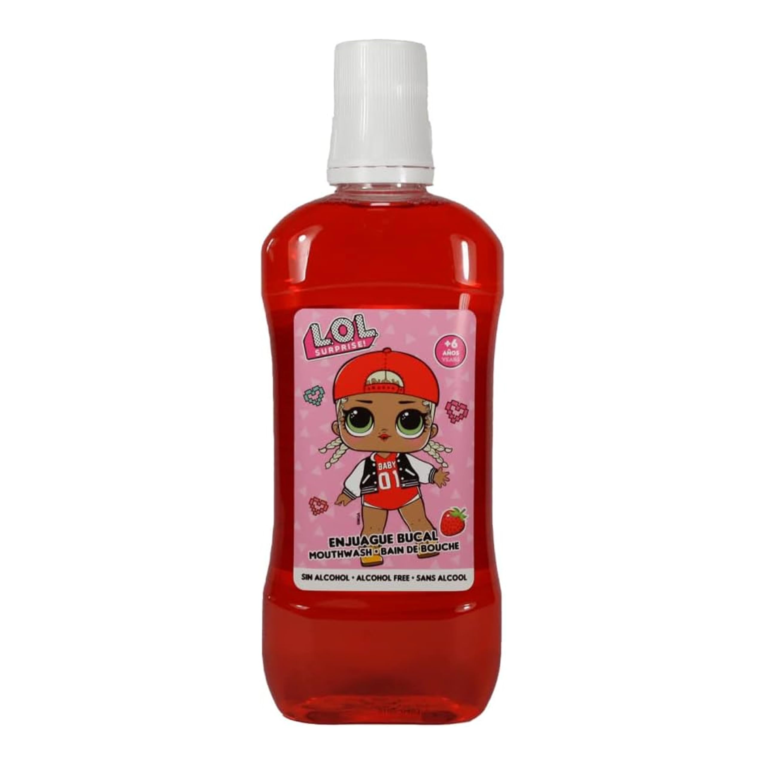 LOL Surprise Strawberry Flavoured Mouthwash - Alcohol-Free, Fluoride-Enriched for Stronger Enamel and Cavity Protection - Mouthwash for Adults and Children Aged 6+, 500ml