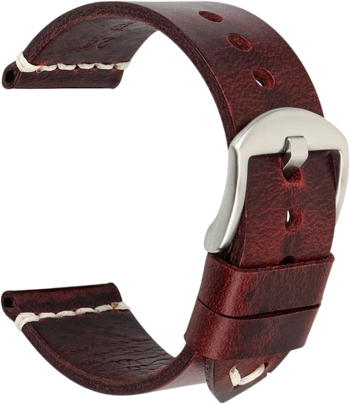 SDFFGHJ Genuine Cow Leather Watch Strap Handmade Watchbands Vintage Red Wristband Compatible With 20mm 22mm 24mm Band