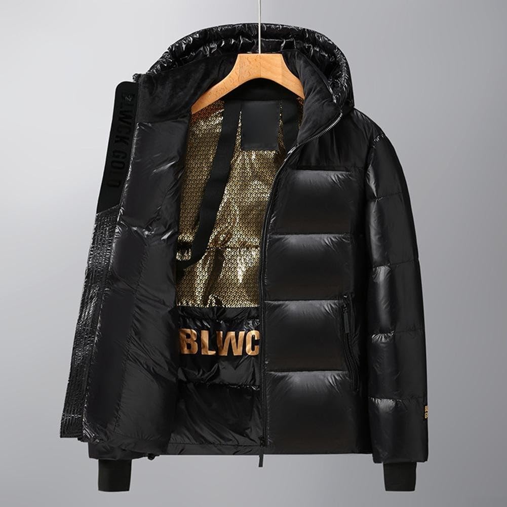 SPORTARC Piumino corto con cappuccio nero oro unisex, spesso caldo cappotto di coppia invernale pane all'aperto, stile piumino uomo donna stesso design
