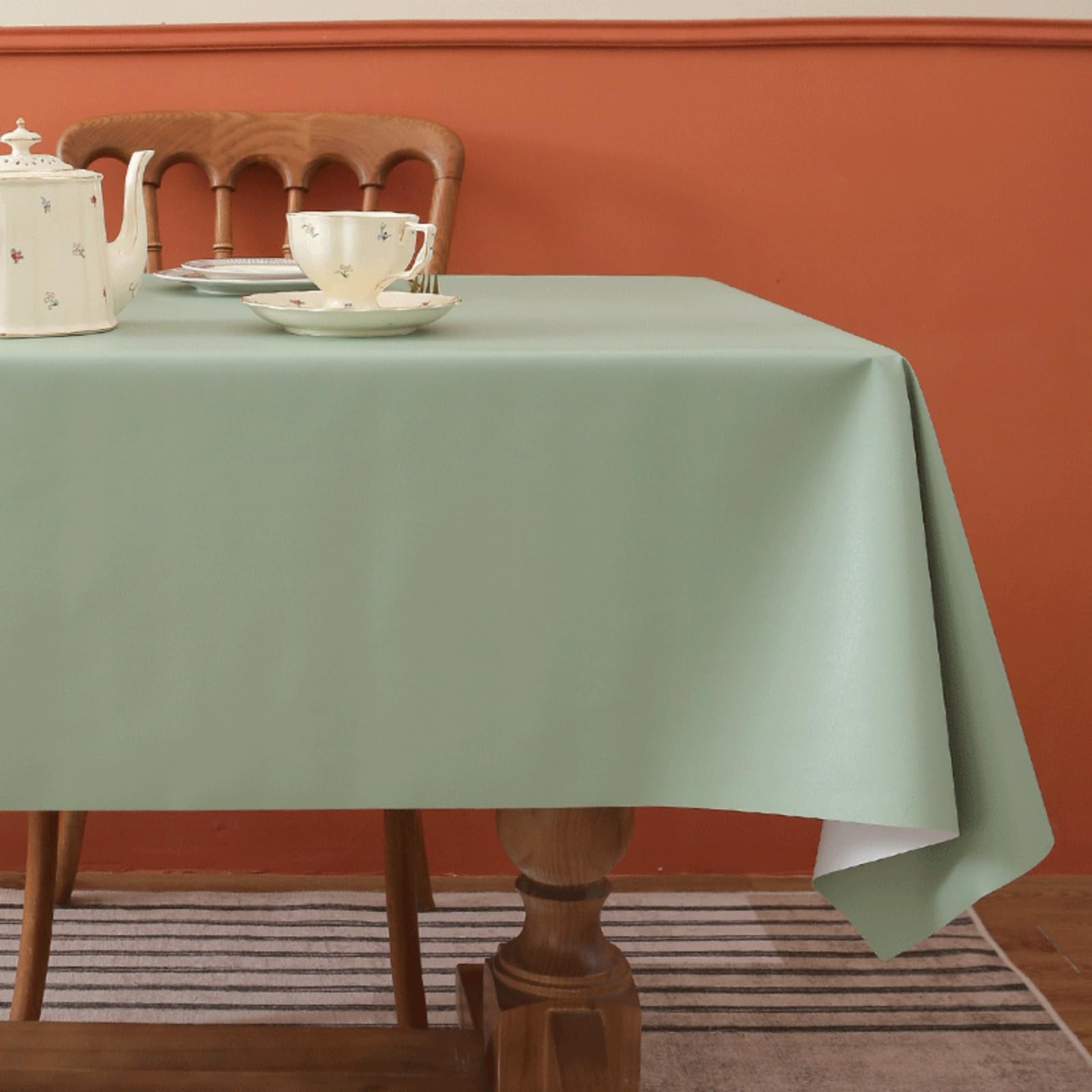 JDLYEVER Leather Tablecloth 200*140cm, French Pastoral Style No-Wash Oil-Proof & Waterproof Coffee Table Cloth, Rectangular Dining Table Mat Easy to Clean, Heat-Resistant (Green)