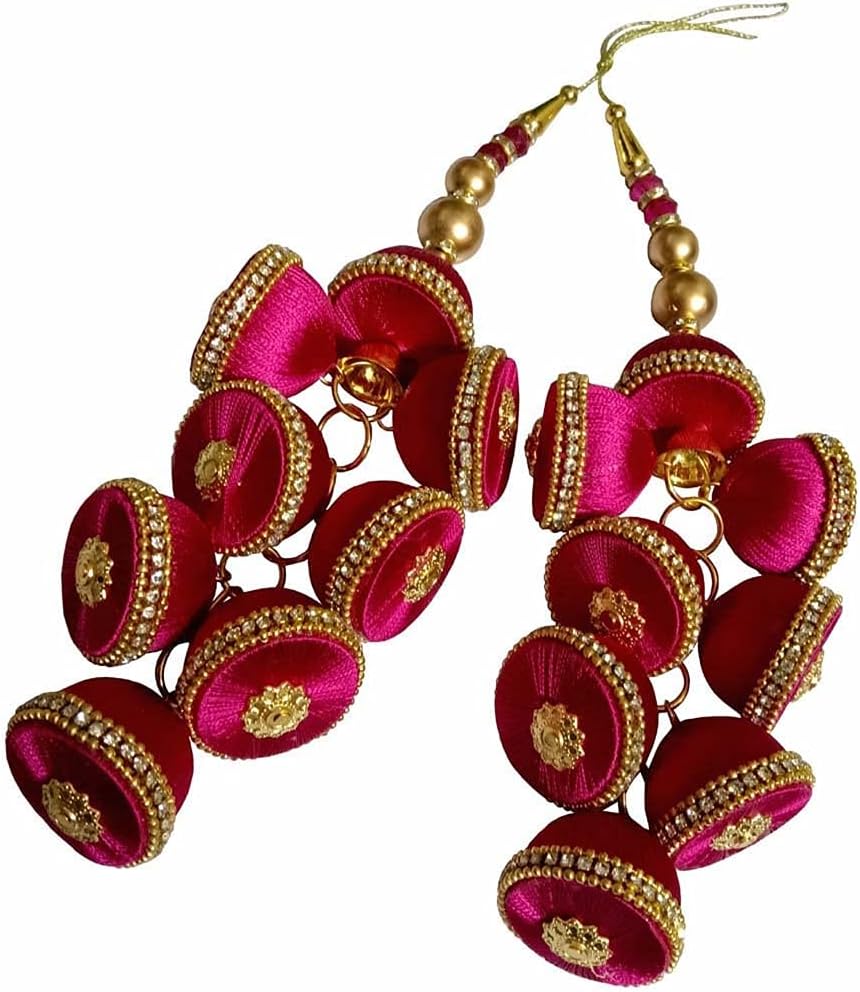 Bridal Blouse Accessories Cloth Tassels Beaded Dress Sewing Sari Dress Material Saree Latkans-Length 7.5 inches-Price for a Pair, rani pink, long