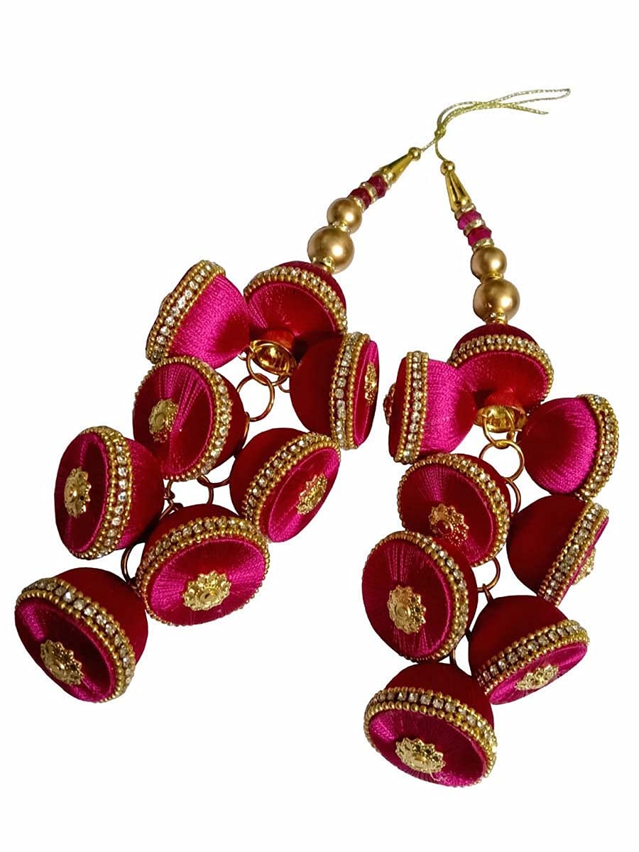 Bridal Blouse Accessories Cloth Tassels Beaded Dress Sewing Sari Dress Material Saree Latkans-Length 7.5 inches-Price for a Pair, rani pink, long