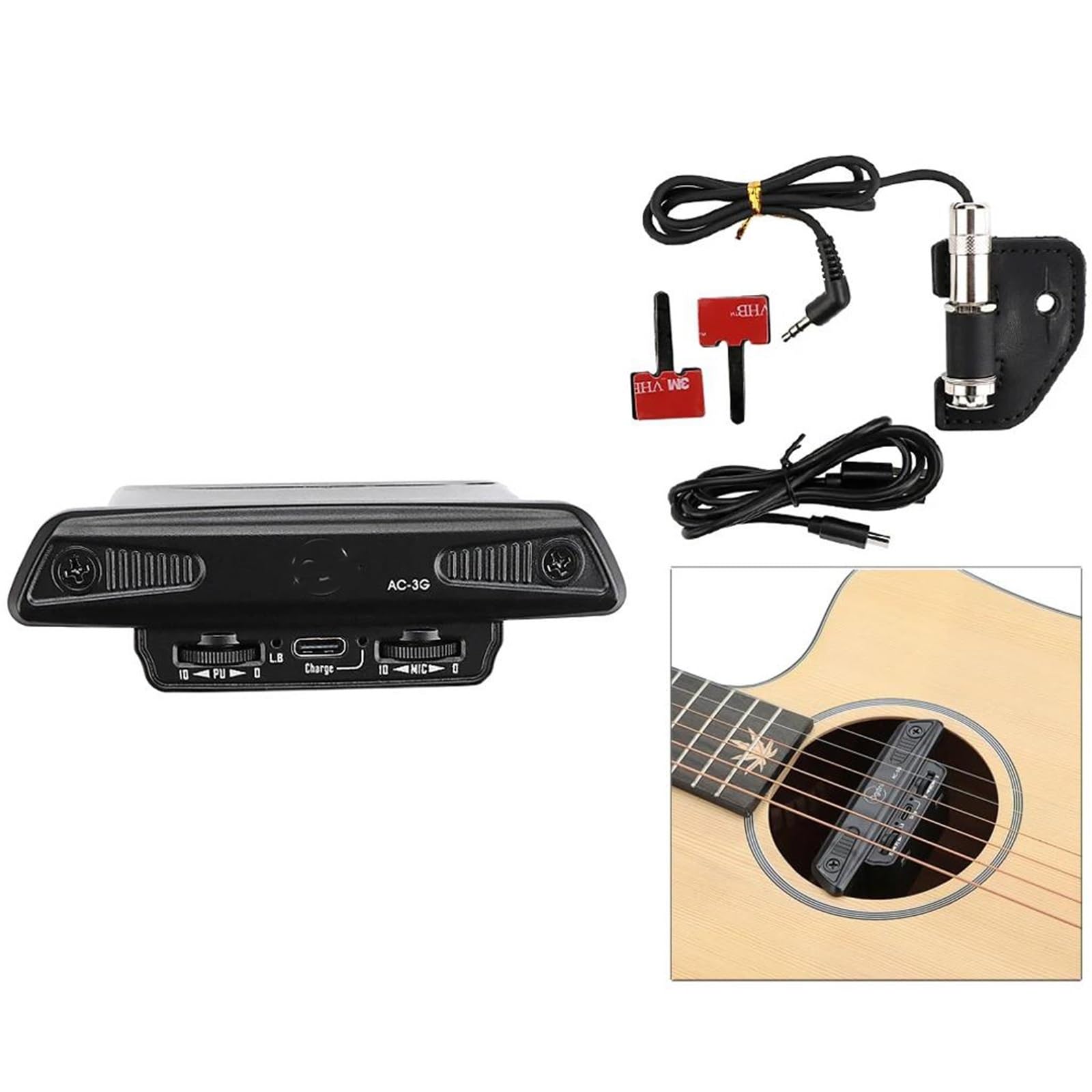 Pickup acustico attivo per foro sonoro con microfono Accessori per chitarra a basso rumore Due specifiche disponibili Pickup Chitarra Acustica(AC-3G)