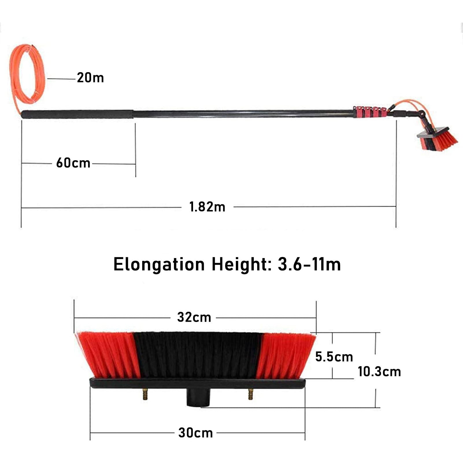 Productos de Limpieza, cepillos telescópicos suministrados con Agua, Cepillo telescópico Alimentado por Agua con 4 caños, Limpiador de escobilla de Goma Extensible para Ventanas, p
