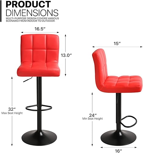 Miniatura 3 de MoNiBloom Juego de 4 taburetes de bar modernos con respaldo cuadrado, de piel sintética, altura ajustable, giratorios, con reposapiés para el hogar,