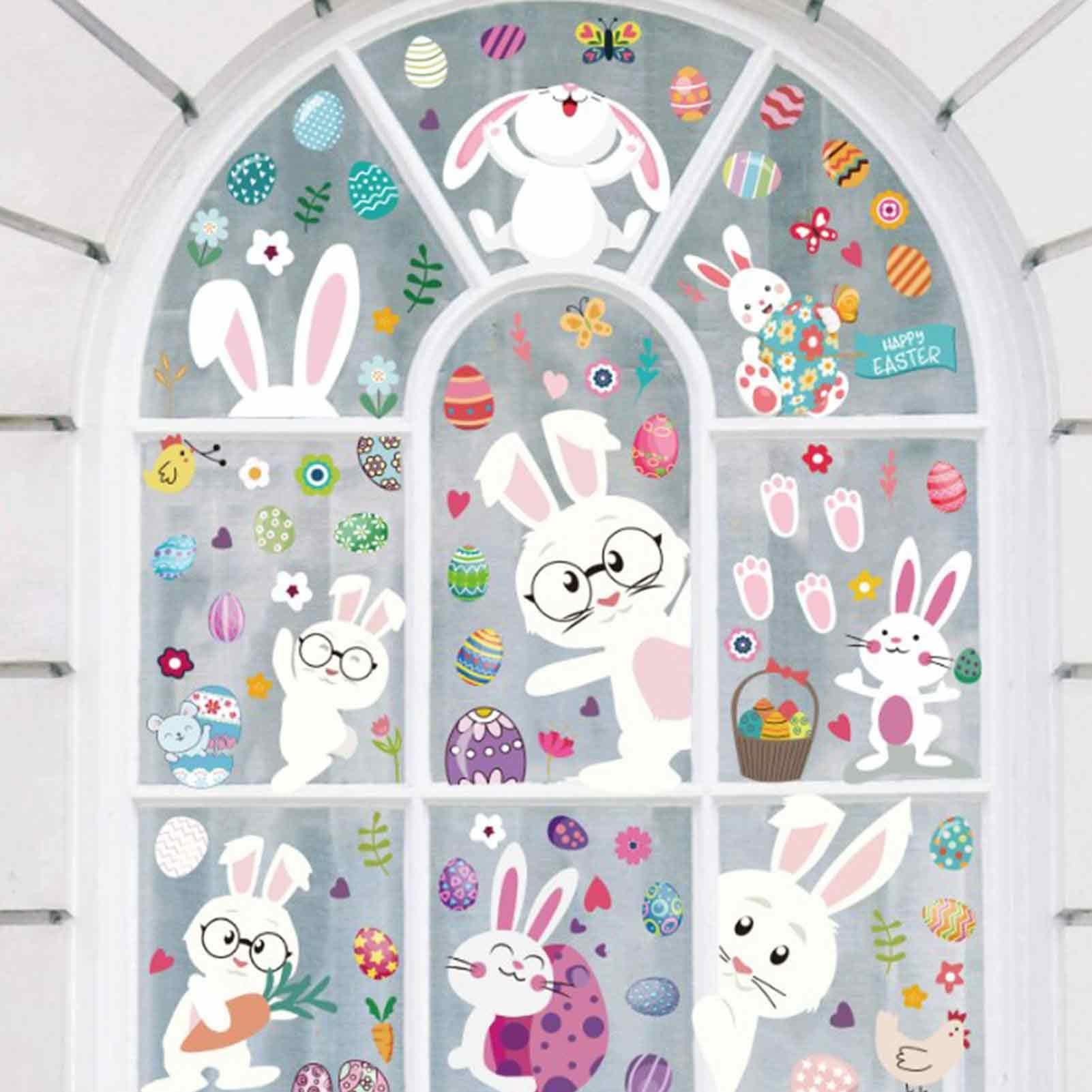 paas raamstickers statisch set 60x40 cm konijn kuiken eieren