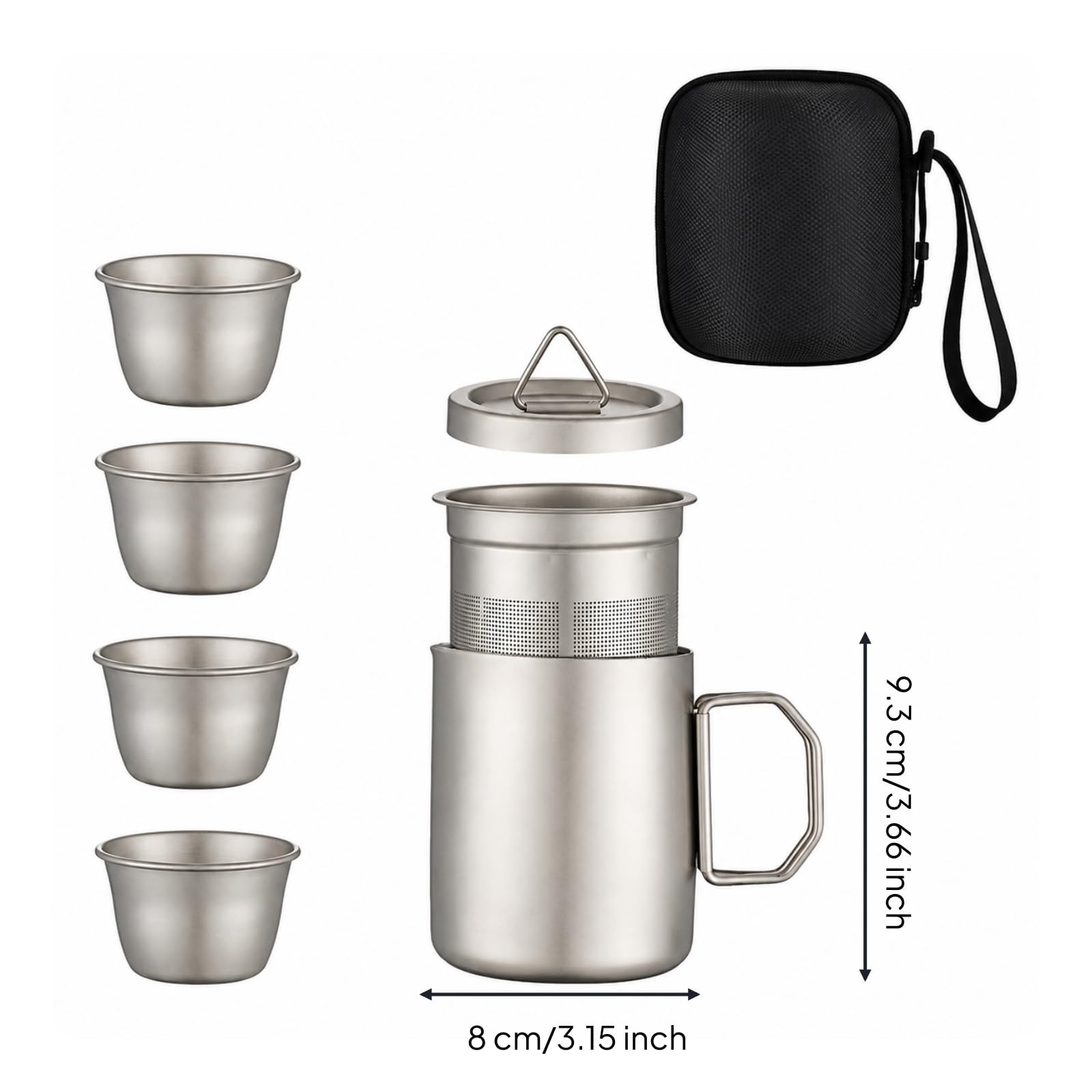 Set da Tè con Teiera e Filtro in Rete Durevole Kit da Tè con Custodia Rigida e Tracolla Elegante Stoviglie per Campeggio