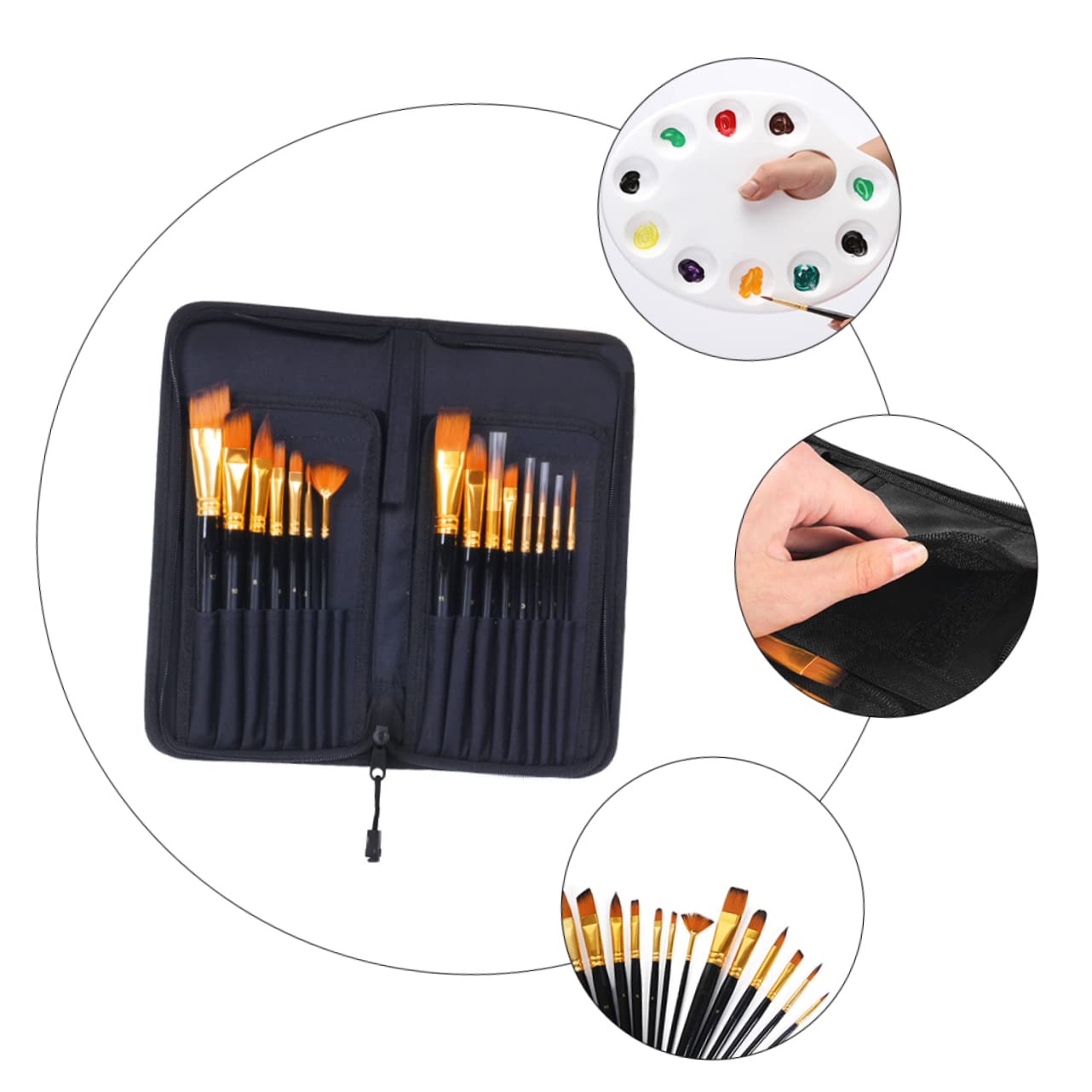 Juego de Pinceles de Pintura Portátil para Niños 15 Piezas Negro