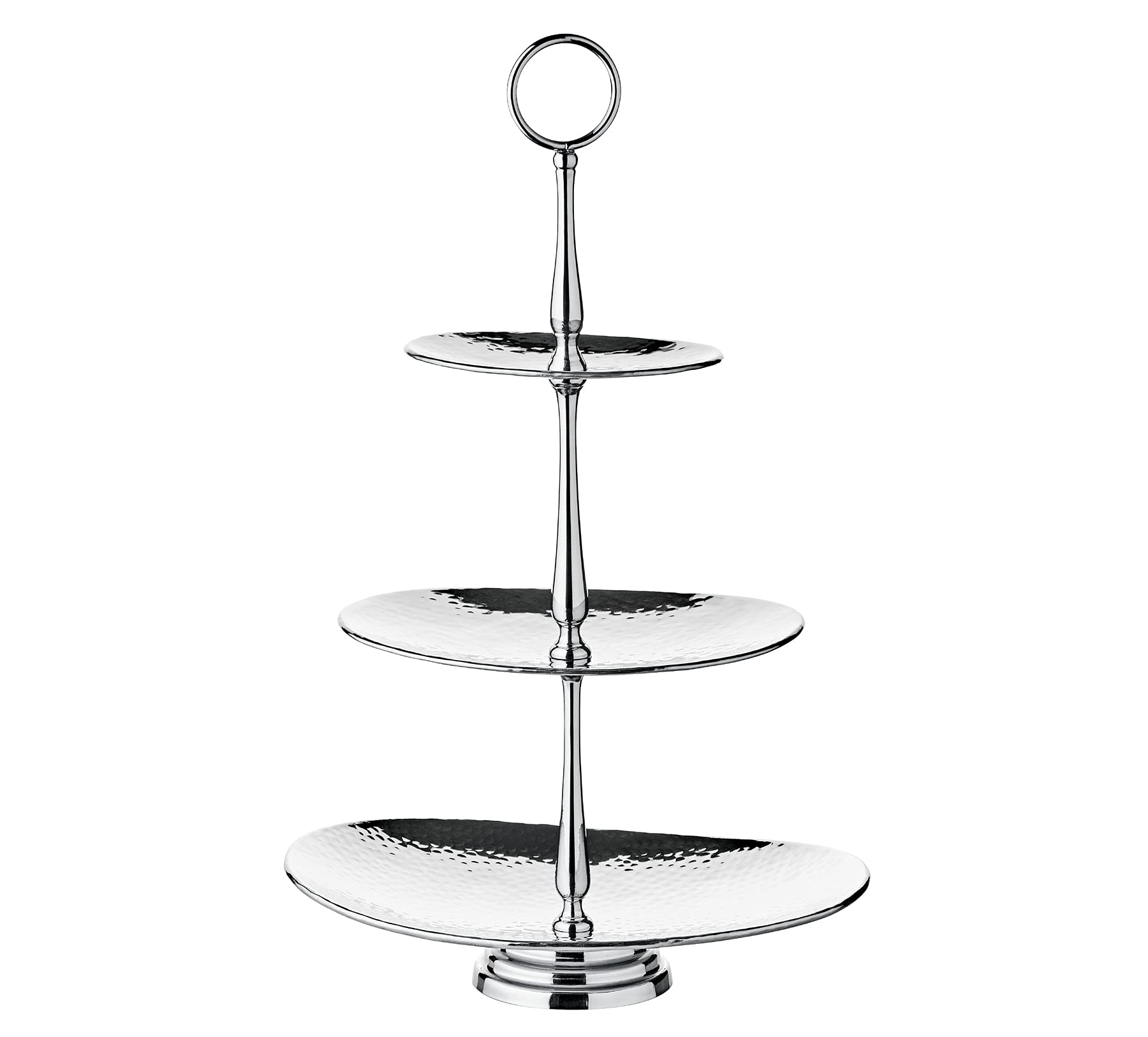 EDZARD Présentoir à gâteaux Ovale Gulf à 3 étages en Acier Inoxydable martelé Poli Brillant Hauteur 49 cm