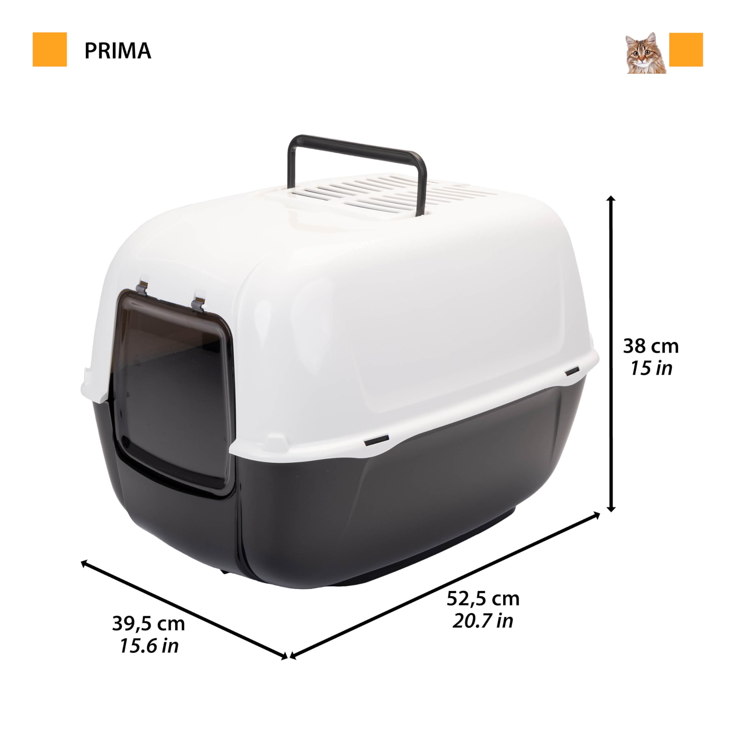 Ferplast Hooded Cat Litter Tray Box, PRIMA Cat Toilet Box with Door and 2 Activated Carbon Filters against bad odors, 39,5 x 52,5 x 38 cm., light black