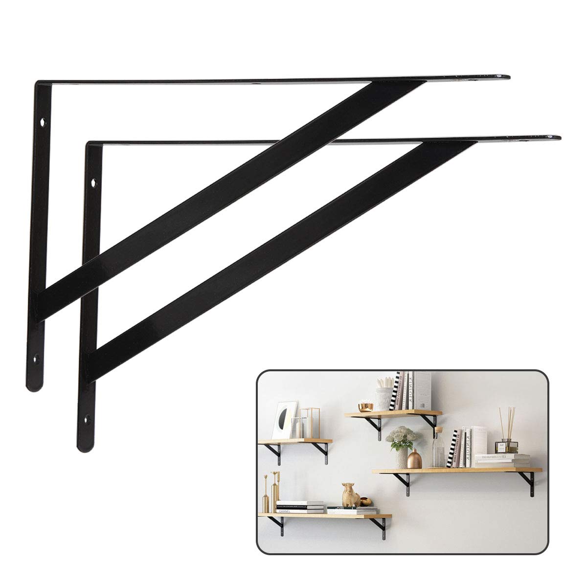 STARVAST Equerre Etagere Murale, 10 Pcs Supports Triangulaires (10, Noir, 300X190X2MM)