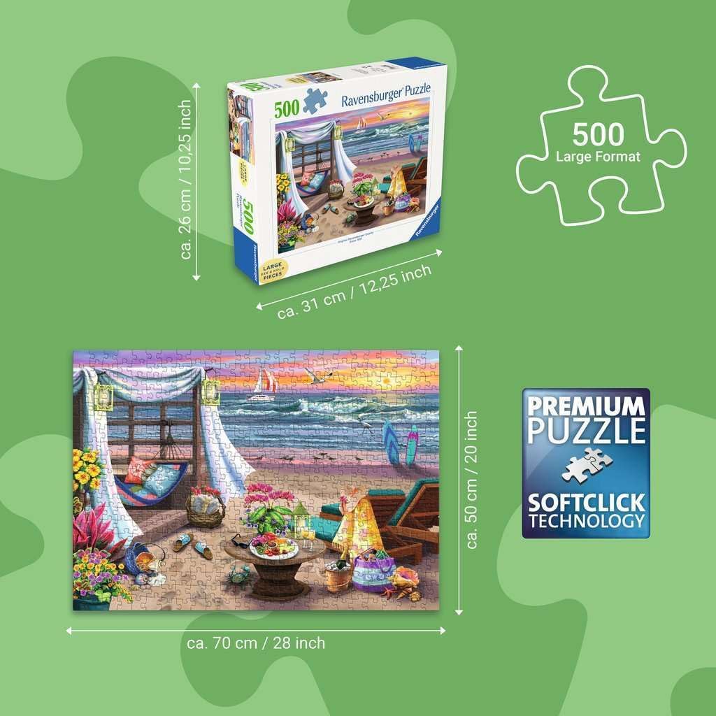 Ravensburger - Cabana Retreat - 500 Piece Large Format Jigsaw Puzzle - Enjoy Peaceful, Salty Breezes and a Stunning Ocean Sunset - Frameable - Premium Quality - Puzzles for Adults