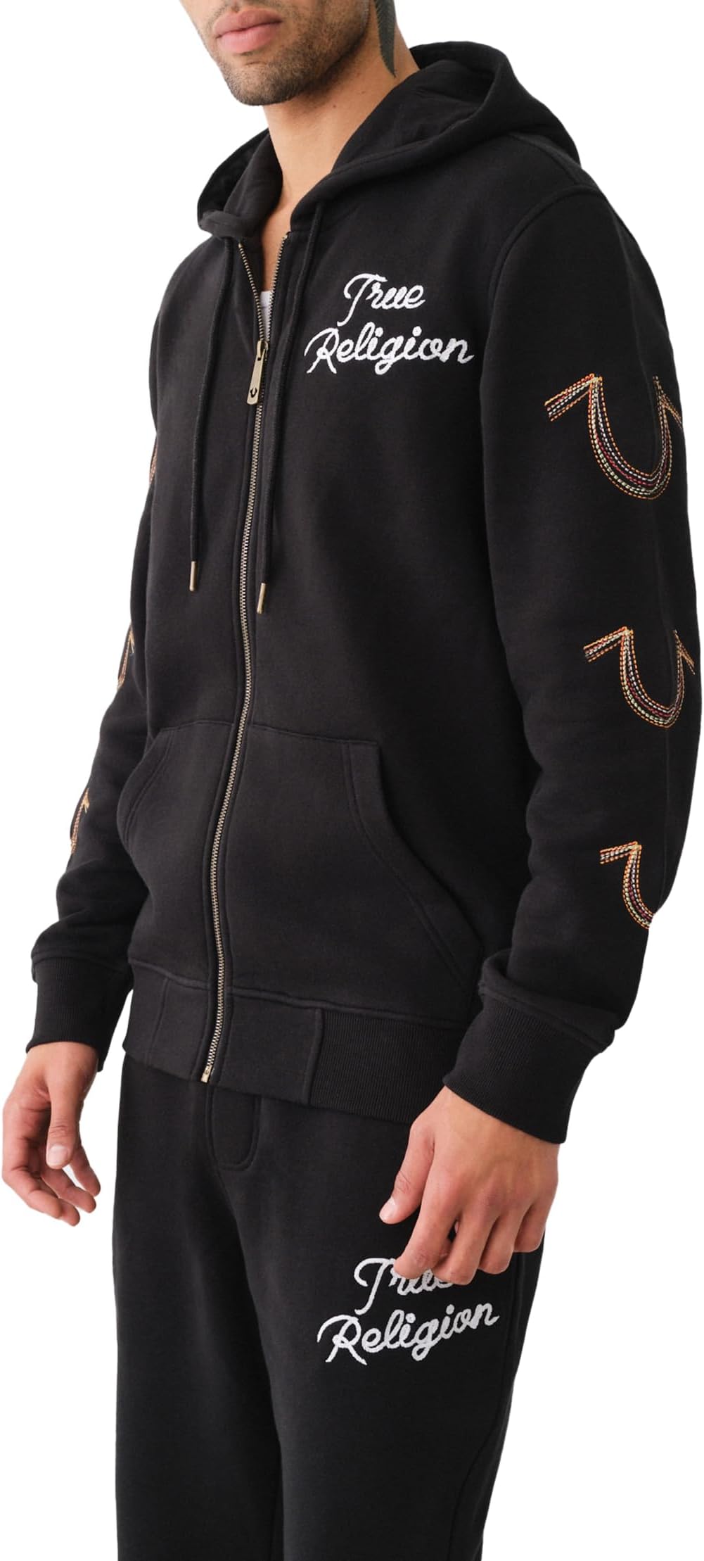 True Religion Men's Rainbow Embro Zip Up Hoodie