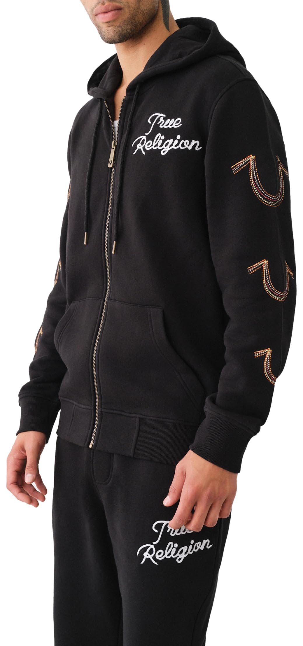 True Religion Men's Rainbow Embro Zip Up Hoodie