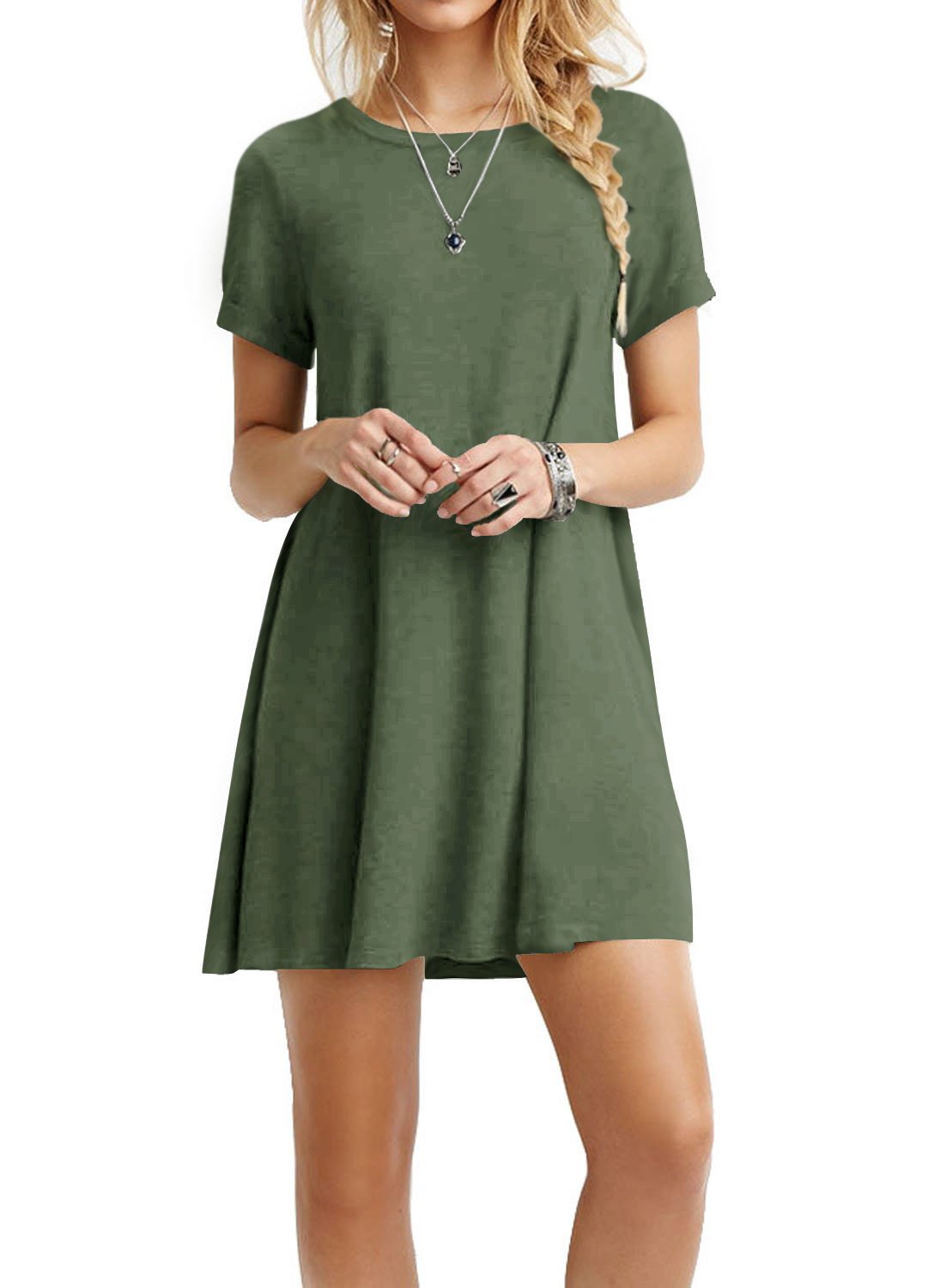 TOPONSKY Women's Casual Plain Simple Loose Flowy Short-Sleeve T-Shirt Dress