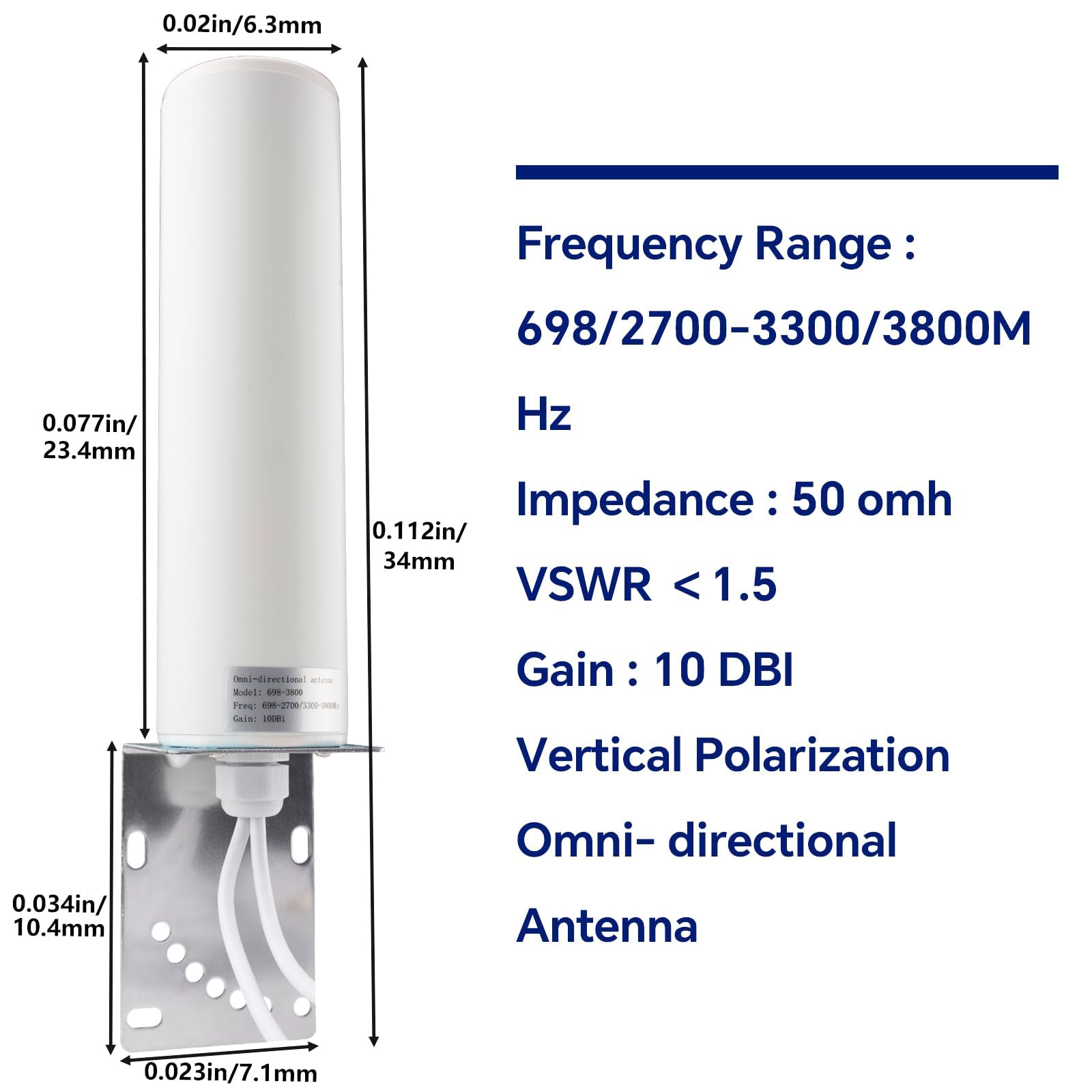 Antenne Extérieure Omnidirectionnelle 4G LTE 5G 10dBi 698-2700 3300-3800MHz SMA TS9 5M Câble pour Routeur Modem CPE