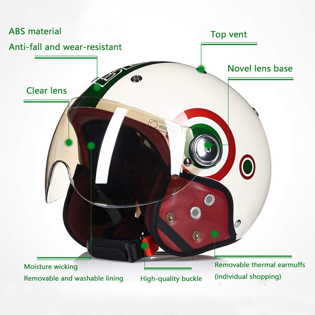 Half Helm, Open Gezicht Motorhelm Volwassen Mannen Vrouwen Retro Helm DOT ECE Goedgekeurd, Schedel Cap Helm, Straat Scooter Chopper Jet Helmen (Color : A, Size : L=59-60cm