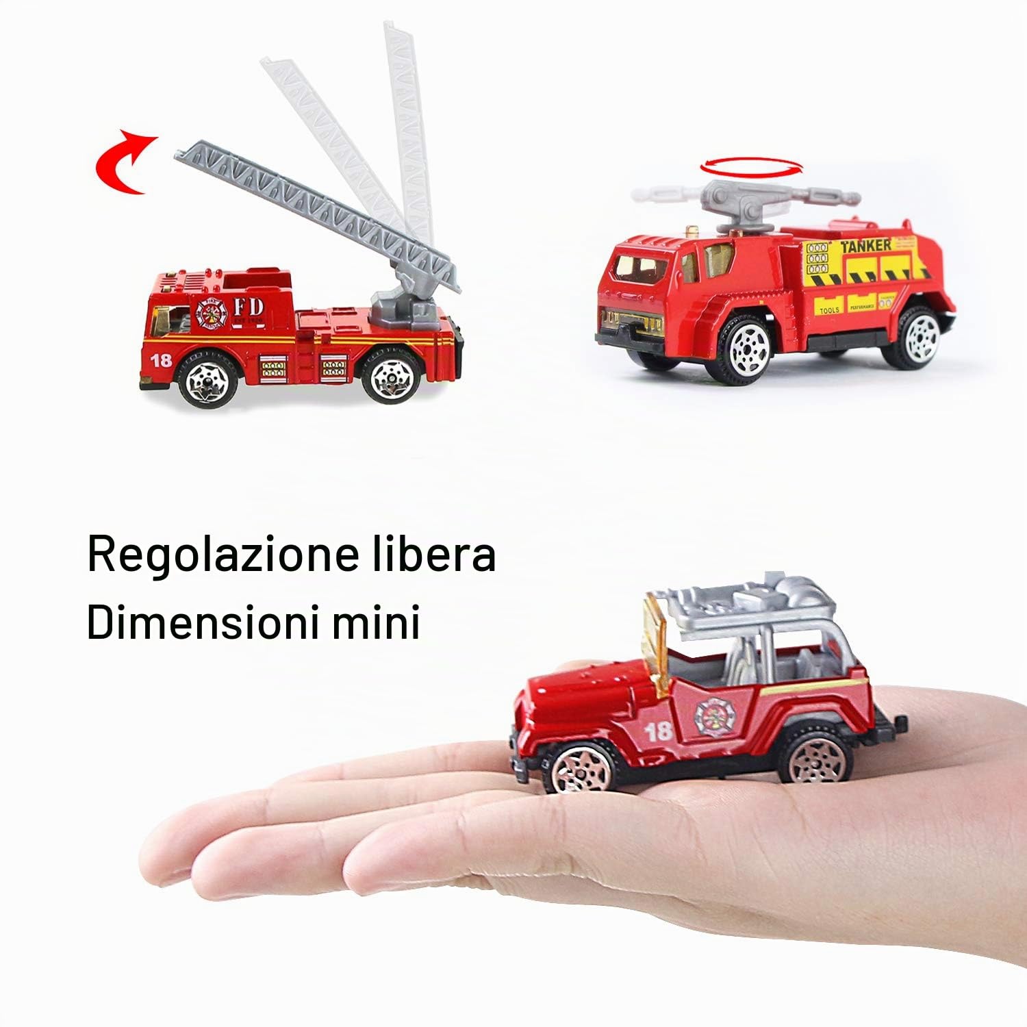Coolplay Set di giocattoli di soccorso aereo rosso mini camion dei pompieri per bambini regalo piccolo giocattolo auto con segnali stradali per bambini 3 anni