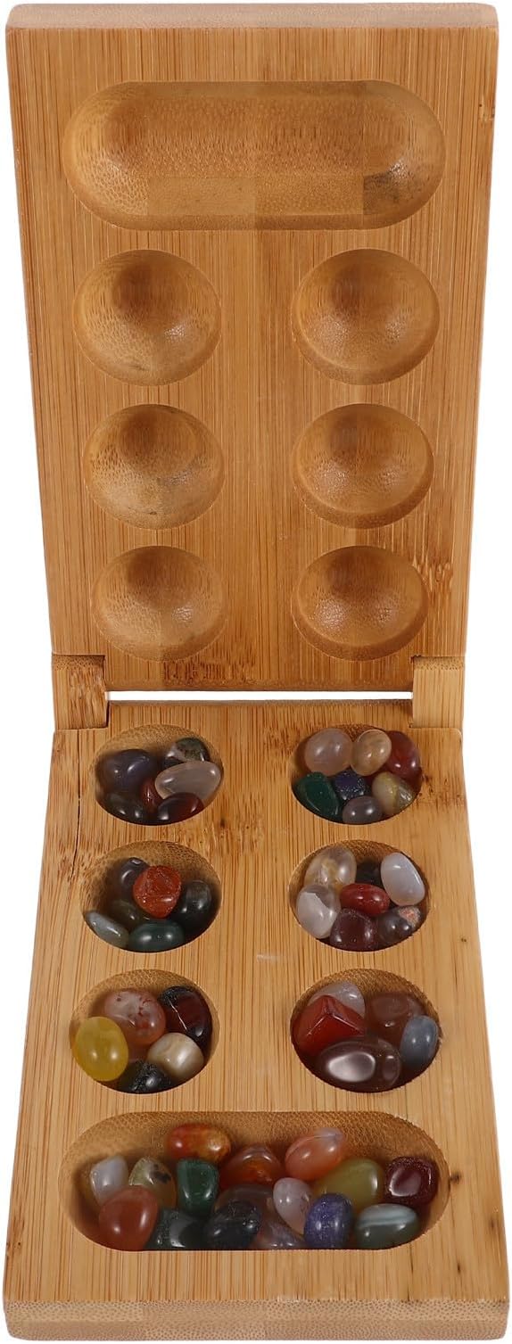 Kisangel Wood Folding Mancala Board Game Stones Mancala Game for Boys and Girls for Adults
