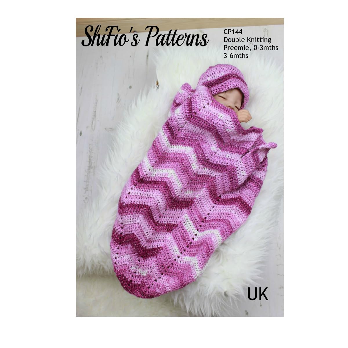 ShiFio's Patterns Crochet Pattern for Babies Ripple Cocoon and Matching Hat in 3 Sizes, Preemie, 0 – 3 Months and 3 – 6 Months, Baby’s Double Knitting Crochet Pattern, UK Terminology, CP144
