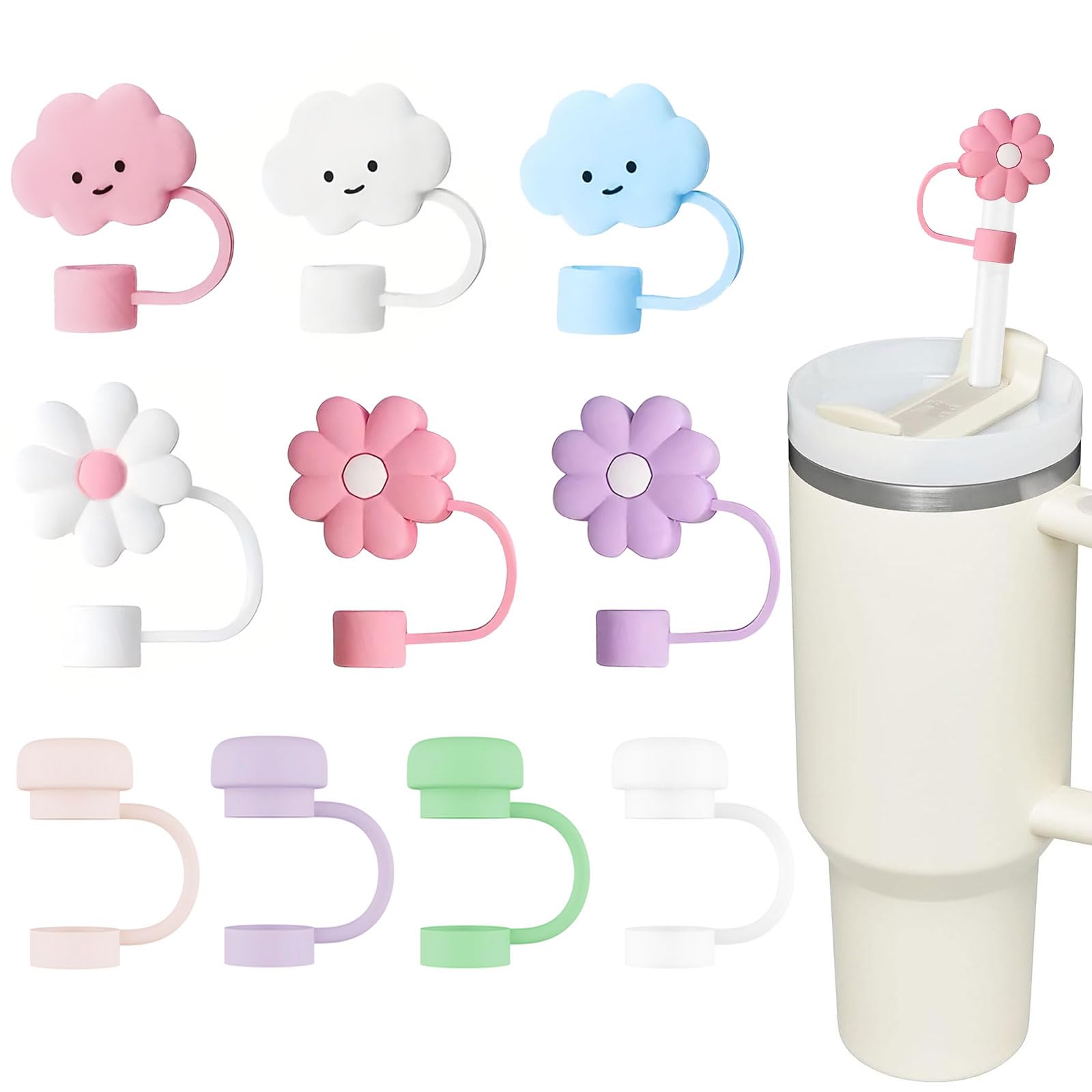 4 Coperture Per Cannuccia In Silicone - Design Divertenti Per Stanley