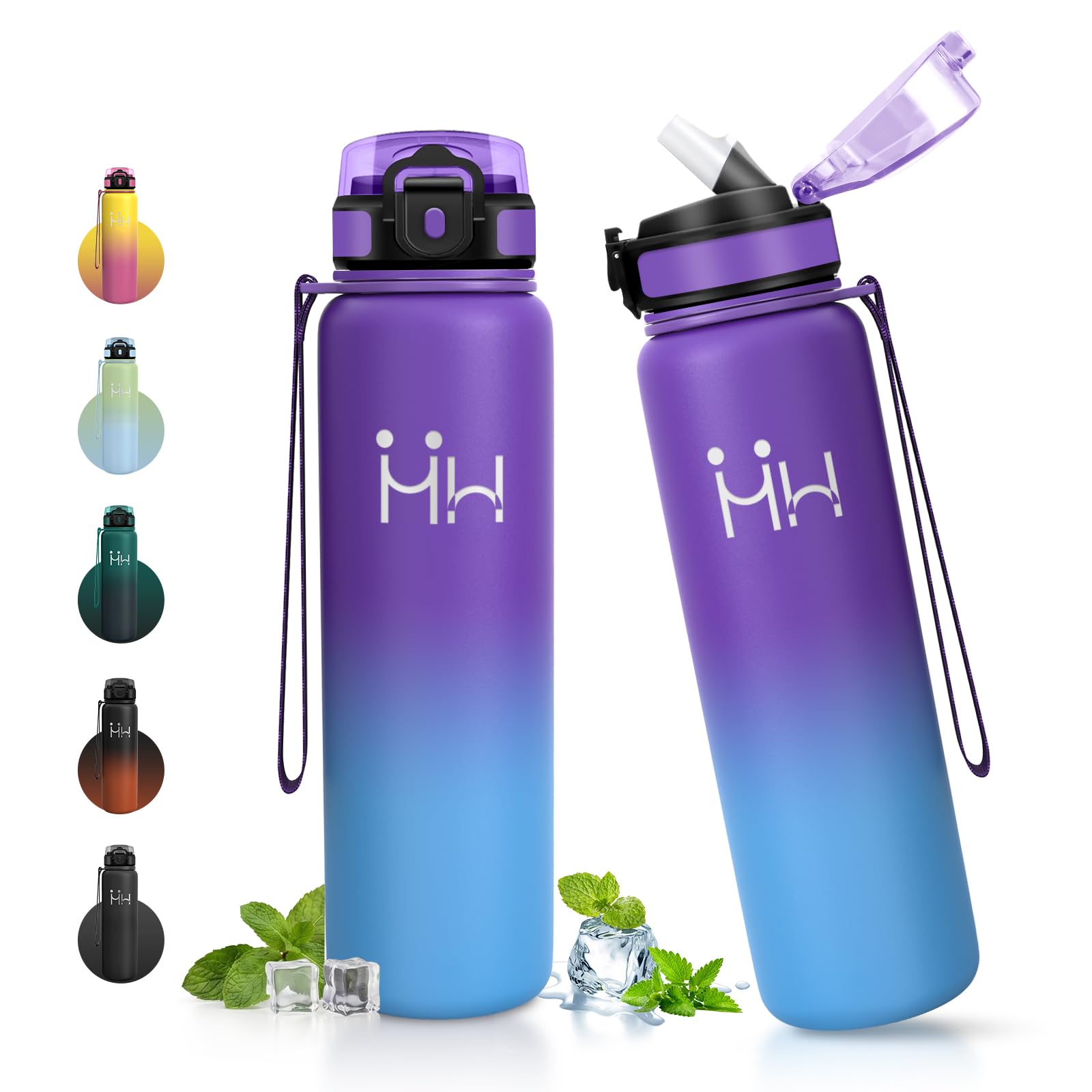 JAPORIA 1L Water Bottle with Straw, Stainless Steel Water Bottle, Reusable Water Bottle, BPA Free, Double Walled Leakproof for Office, Yoga, Camping, Hiking