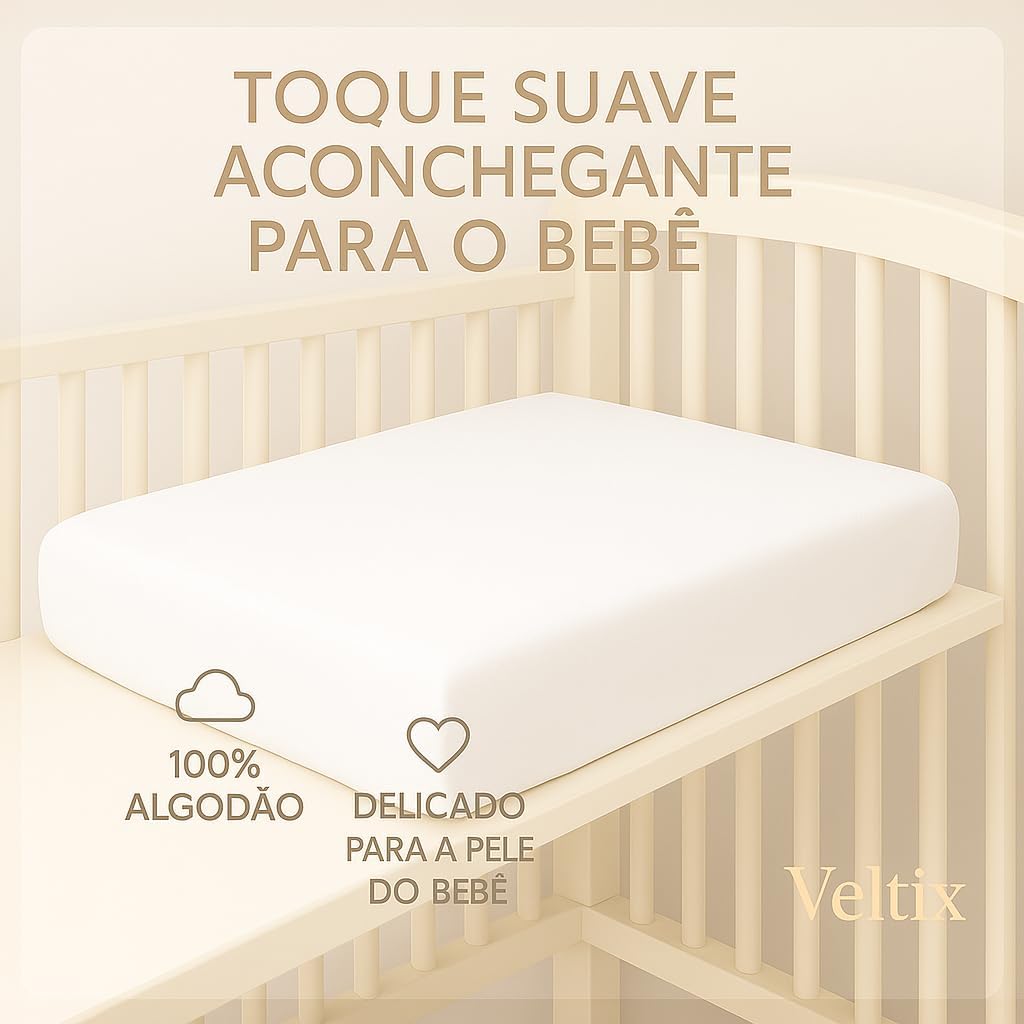 Lençol de Berço com Elástico Azul Bebê – Tecido Soft 100% Algodão – Para Colchão Padrão Americano até 70x130x12cm – Conforto e Praticidade (Branco)