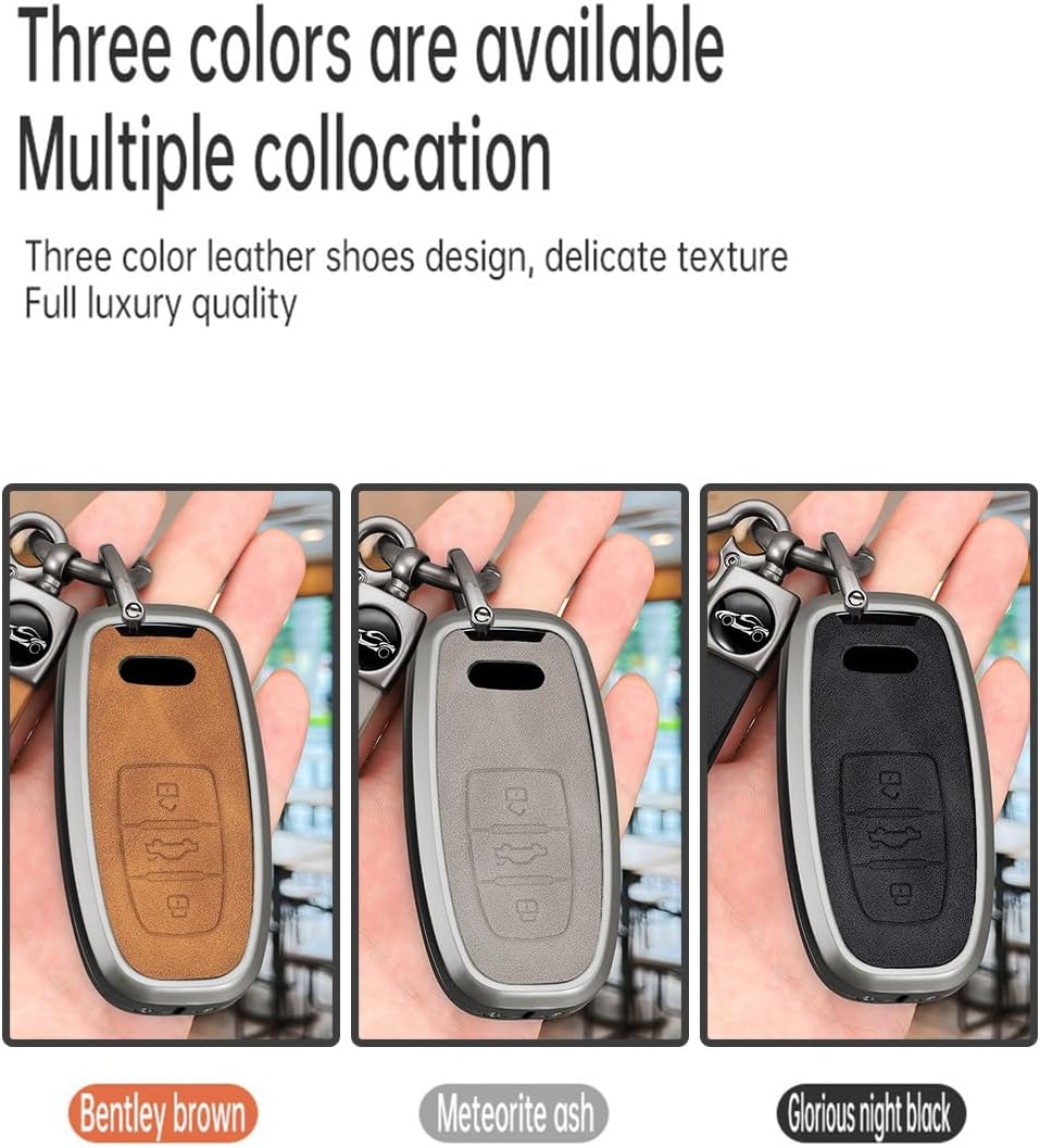 ontto Metal Car Key Shell Case Leather Key Fob Cover Case Fit for Audi 2009-2016 Smart Remote Key Holder Full Protection for A4 S4 A5 S5 A6 S6 A7 S7 A8 S8 Q5 Car Accessories,Brown
