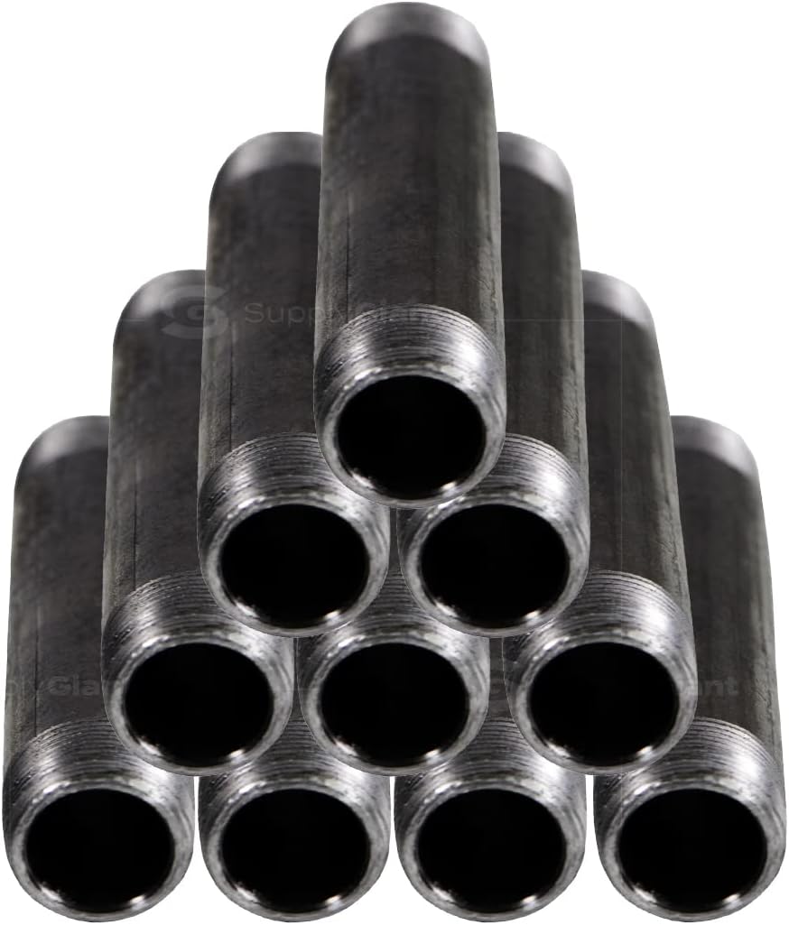 SUPPLYGIANT OQCM1212-10 Steel Nipple Pipe, Build Vintage DIY Furniture With Pre Cut Industrial Iron Pipe, Threaded Malleable Pipe 1/2 In x 10 In Black (Pack Of 5)
