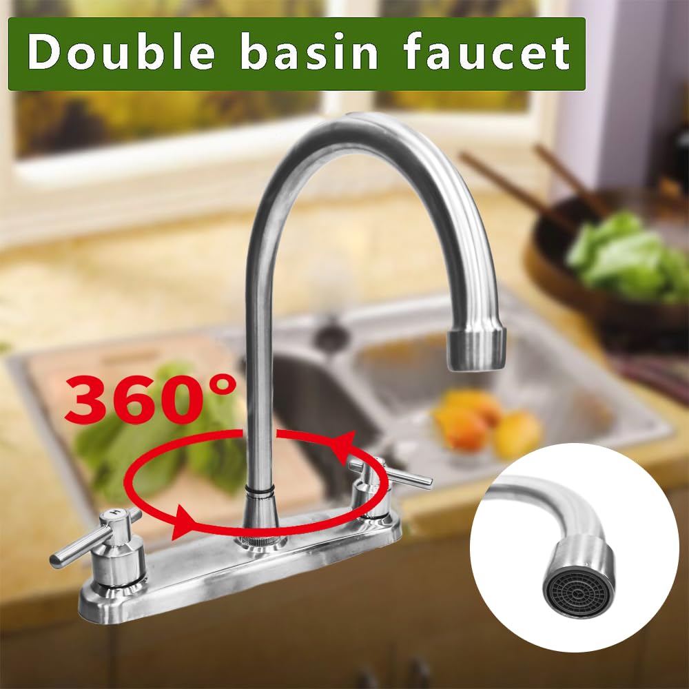 Grifo de cocina, grifo de fregadero de cocina no metálico de repuesto con dos asas, cuerpo principal de 8 pulgadas, arco alto, giro de 360 grados, repuesto para autocaravanas, remolques de