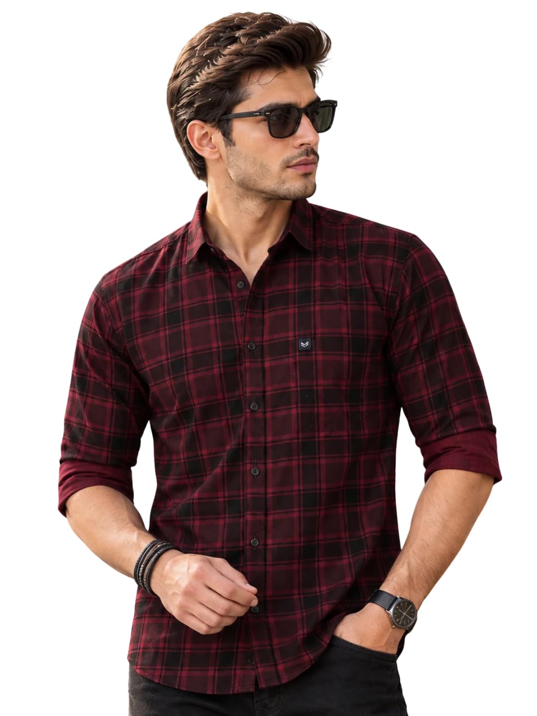 Majestic Man Men Small Checkered Slim Fit Cotton Casual Shirt