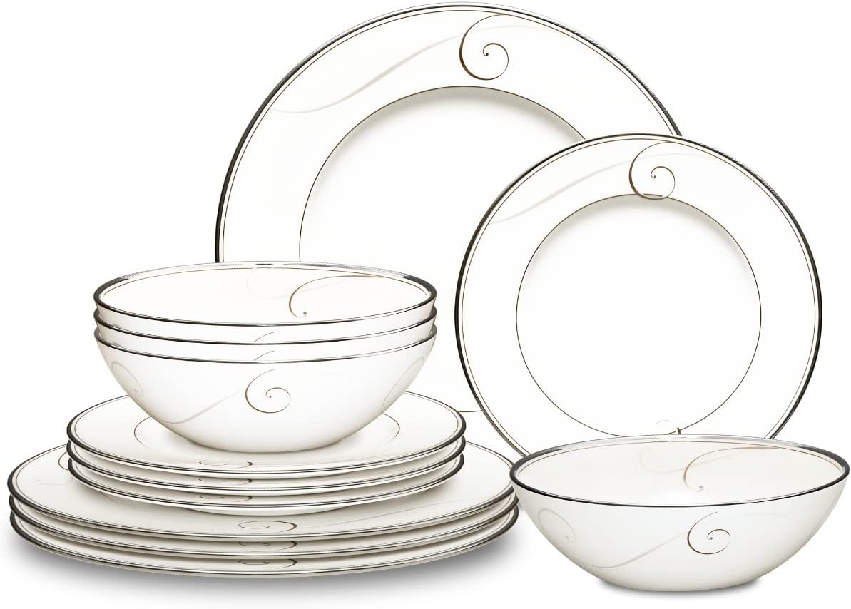 Noritake Platinum Wave 12-Piece Dinnerware Set, Service for 4