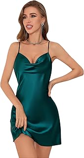 Camisón para Mujer Camisones Raso Satin Pijamas Color sólido, lencería Spaghetti Strap Babydoll Satén Neglige Lencería Ropa de Dormir